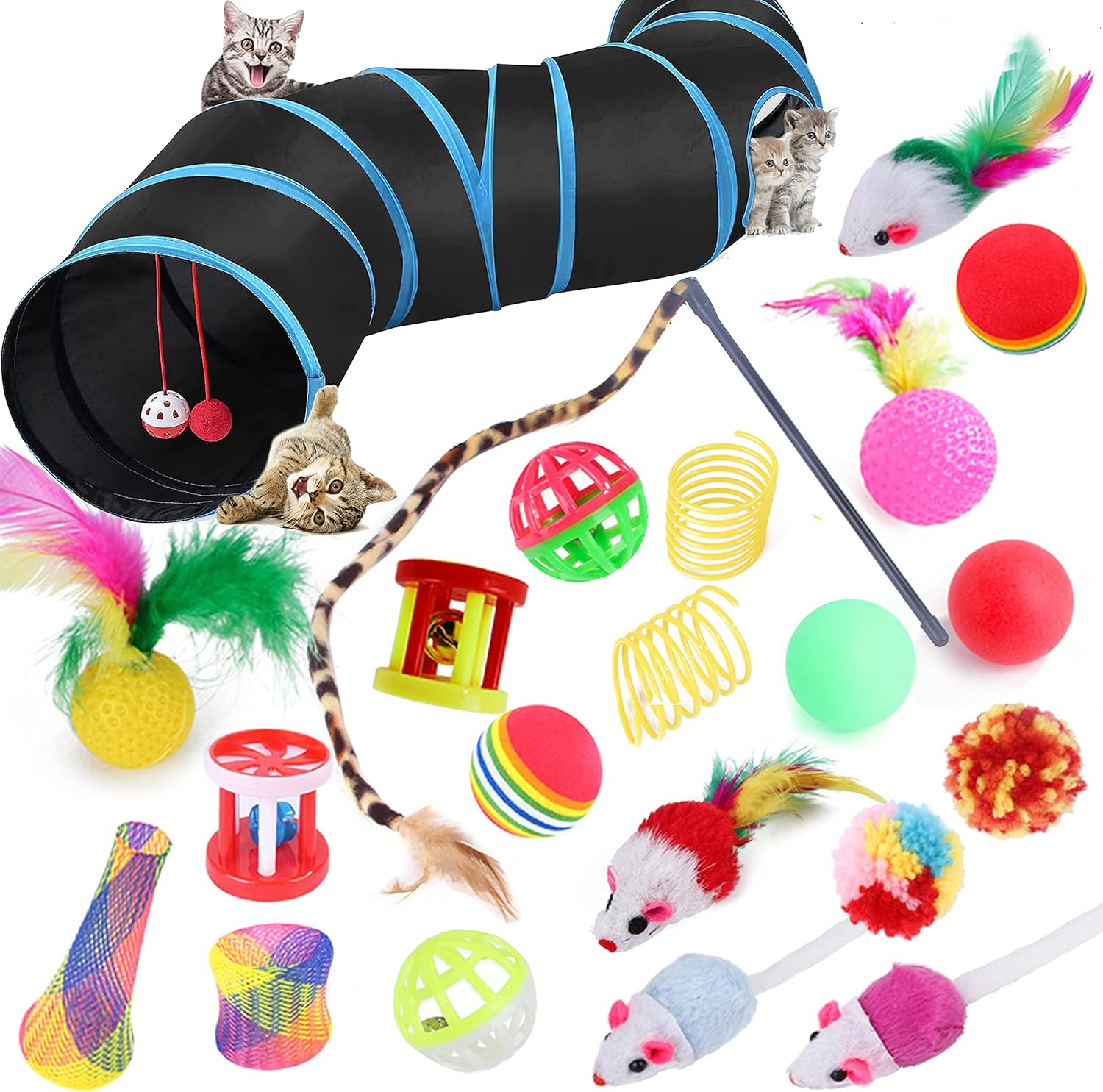22 Pcs Cat Toys for Indoor Cats Adults Interactive Kitten Toys Cat Tunnel Mouse...