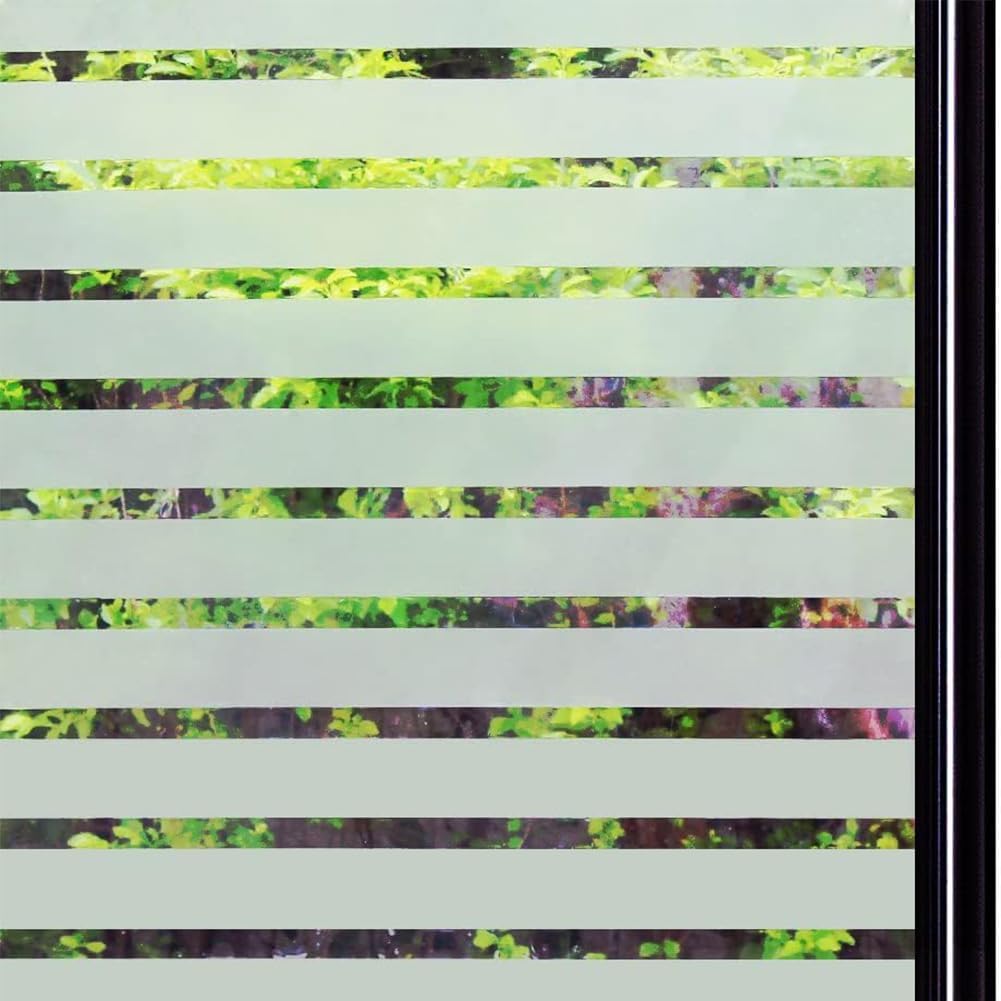 Qualsen Window Film Privacy, Frosted Stripe Privacy Self Adhesive Static Glass C...