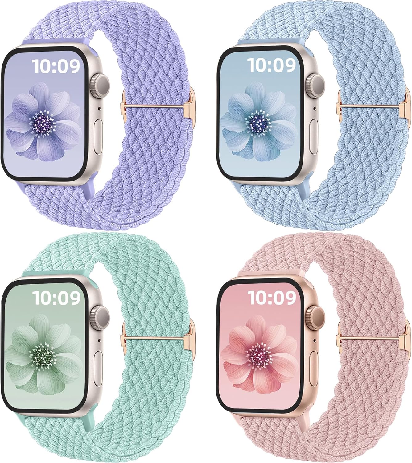 Mastten 4 Pack Solo Loop Braided Straps Compatible with Apple Watch Straps 40mm...