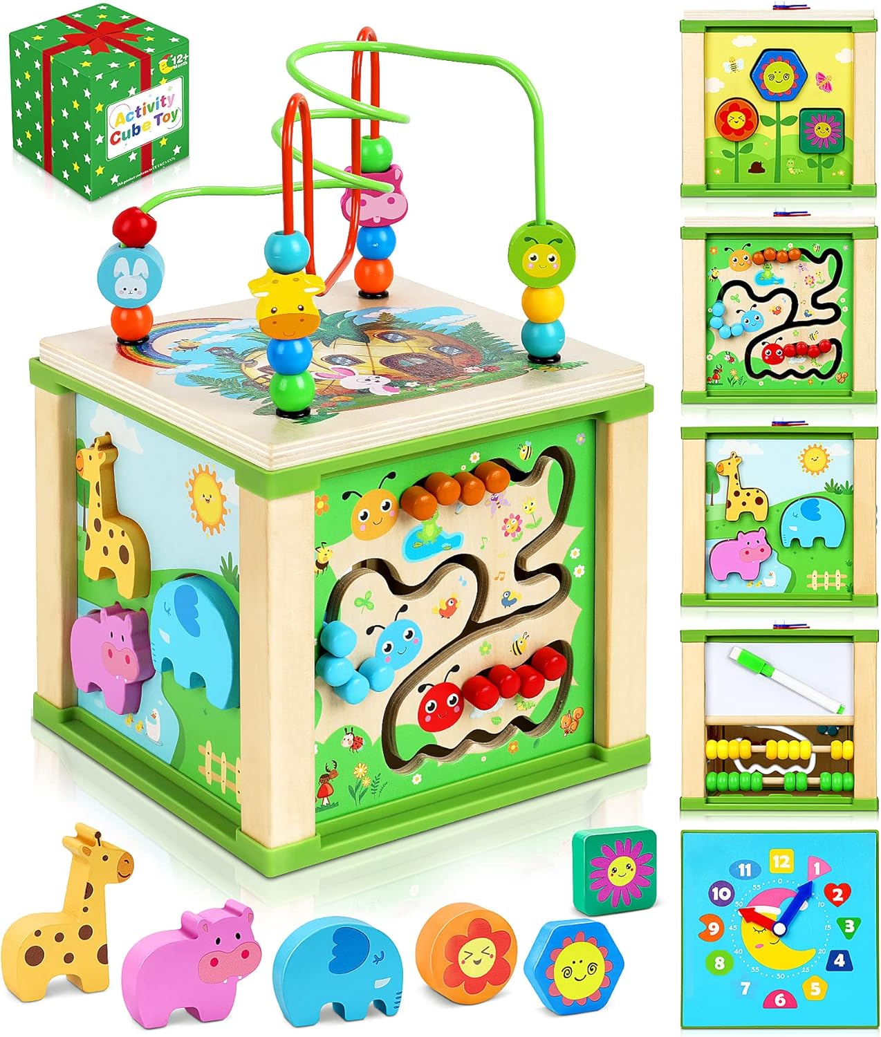 Jojoin Wooden Activity Cube Baby Toys - Wooden Toys 1 2 3 Year Old Boys Girls -...