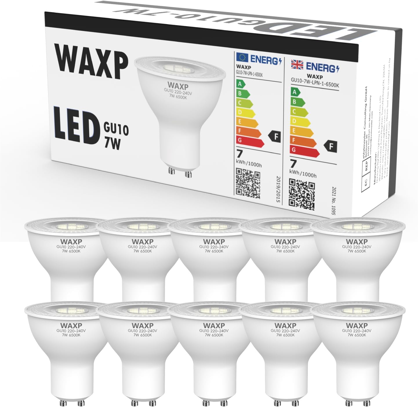 7W GU10 LED Bulbs Cool White, 540lm, 6500K, Non-Flickering Spot Light Bulbs, Equ...
