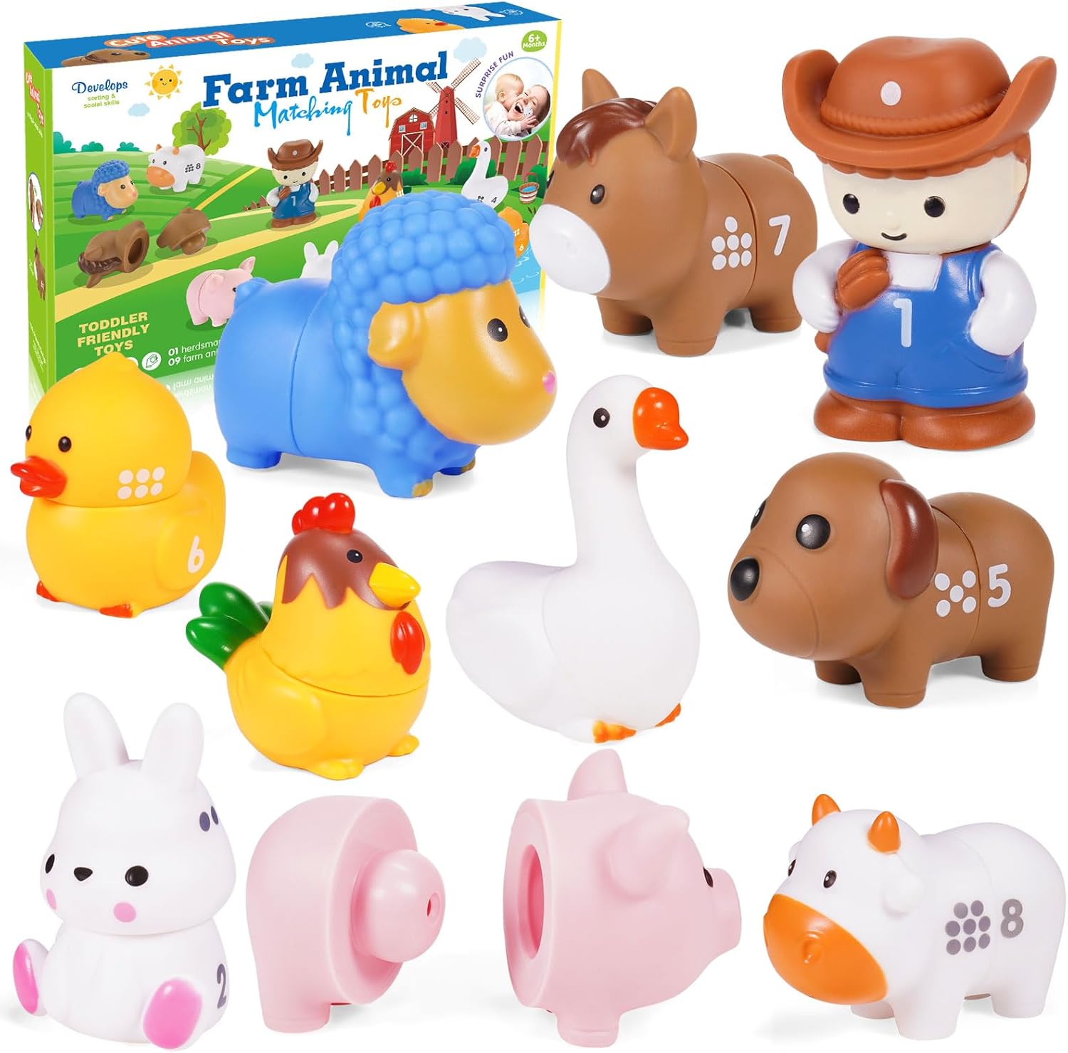 HappyKidsClub Farm Animals Toys, Childs Farm Gifts for 1-3 Year Olds Girls Kids...