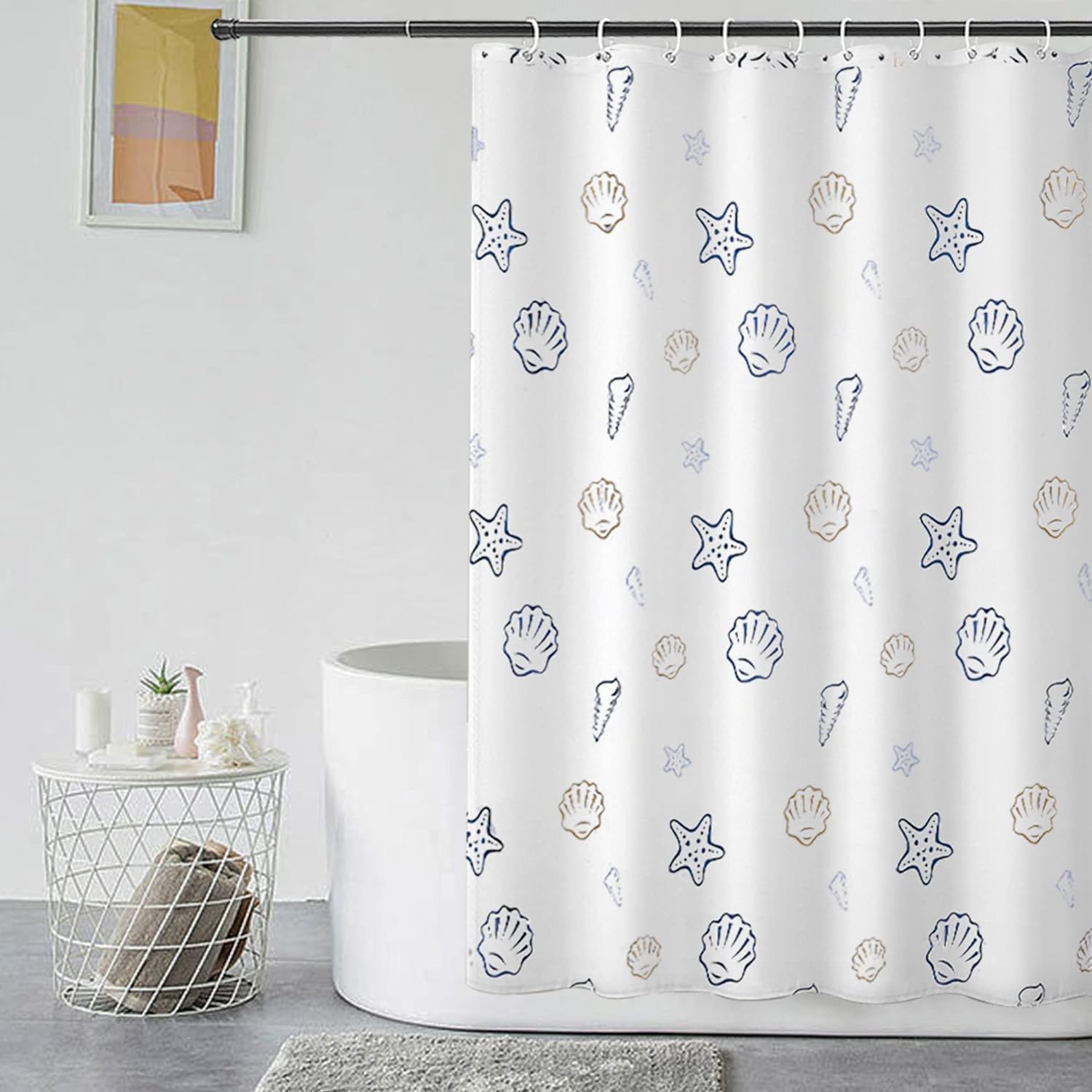 GERUIKE White Shower Curtain Seaside 180 x 180 cm - Weighted Shower Curtains Mou...