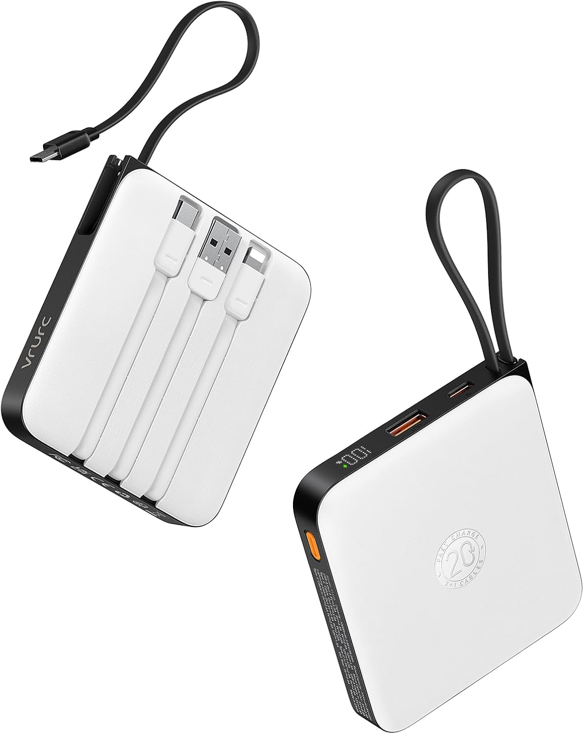 VRURC Mini Portable Charger with Built-in Cable,22.5W Fast Charging USB C Power...