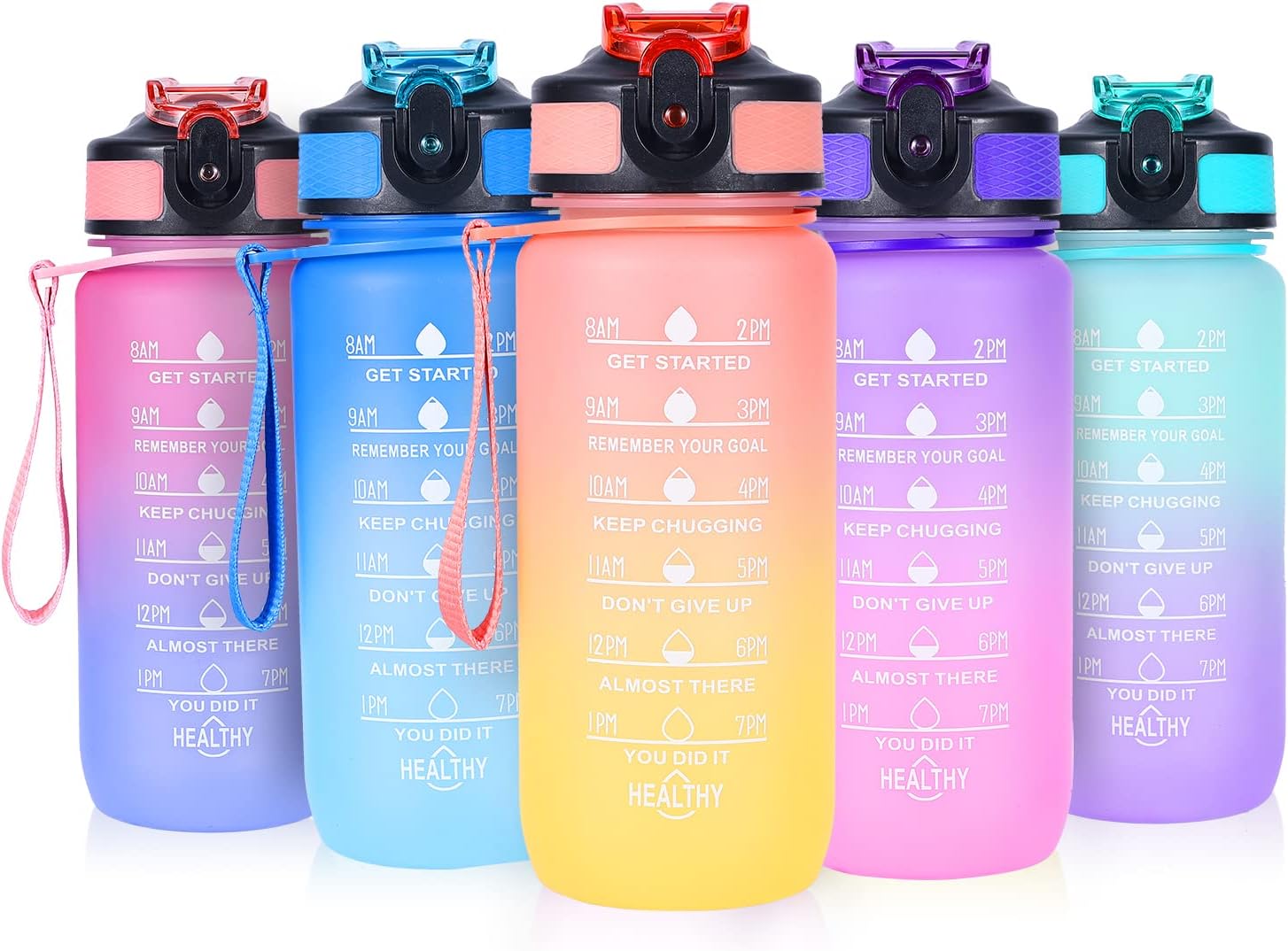 SUPPRUI Water Bottles with Straw,600ml Kids Water Bottle with time markings,Moti...