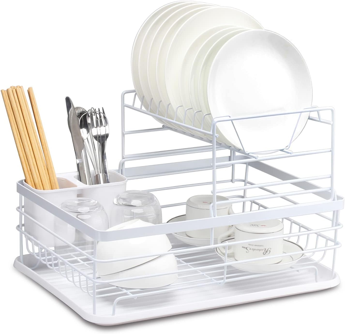 BTGGG 2 Tier Dish Drainer Rack with Removable Drip Tray, Metal Kitchen Dish Dryi...