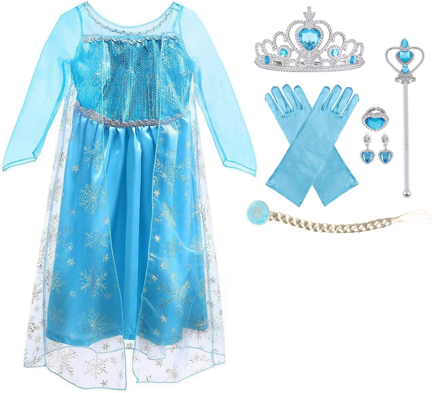URAQT Elsa Dress, Elsa Princess Costume with Fairy Wand and Crown Tiara, Elsa An...