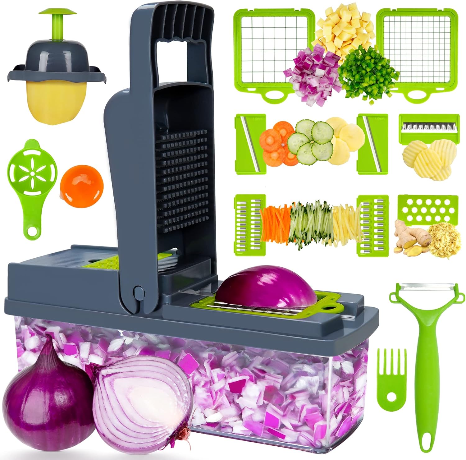 Bemece Vegetable Chopper, Salad Chopper with 8 Blades, Multi-Functional Mandolin...
