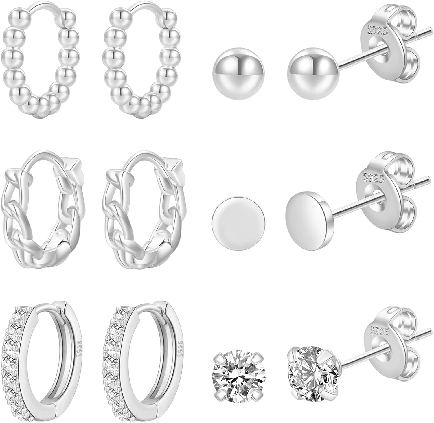 Sterling Silver Earrings Set For Women Hypoallergenic Lightweight Small Gold Stu...