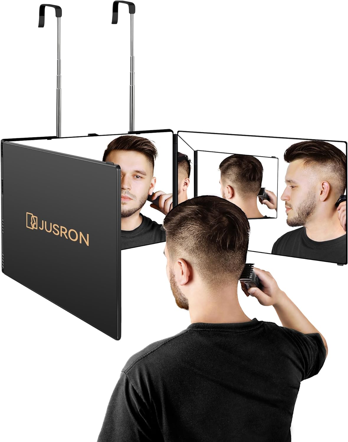 JUSRON 3 Way Mirror for Self Hair Cutting, 360° Ba...