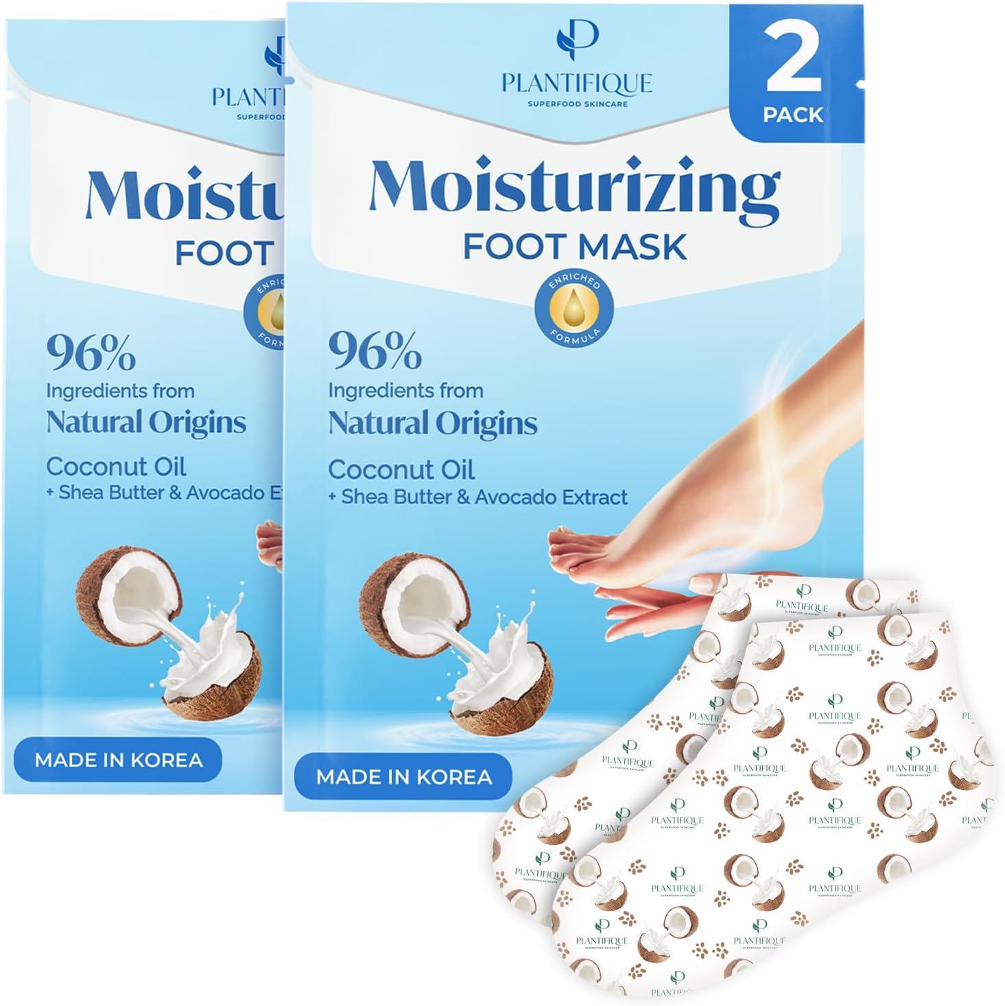 Plantifique Foot Moisturiser Socks - Hydrating Foot Mask 2 Pack (with Box) Hydra...