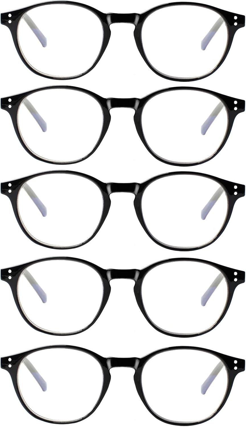 Kerecsen 5 Pack Retro Reading Glasses Men Women Blue Light Blocking Spring Hinge...