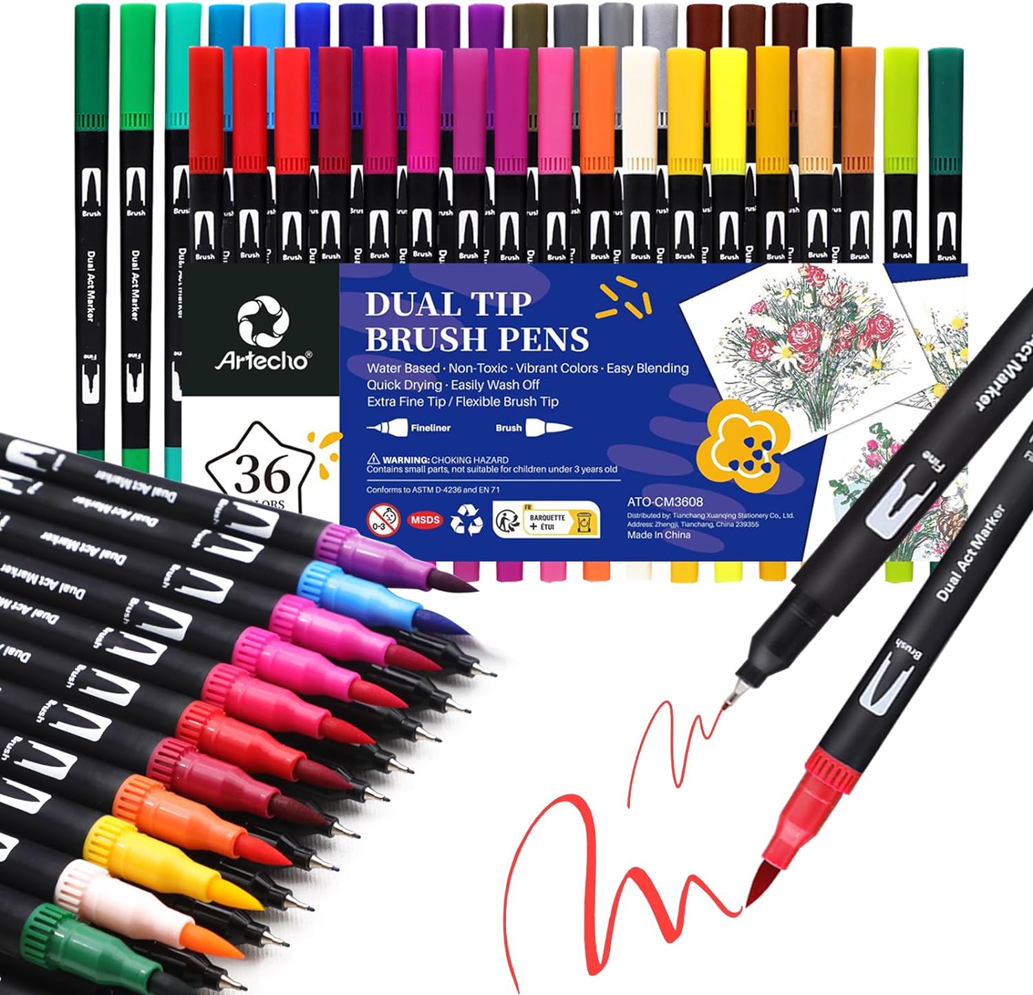 Artecho 36 Dual Tip Brush Pens，Colouring Pens brush pens for Adult，Colouring B...