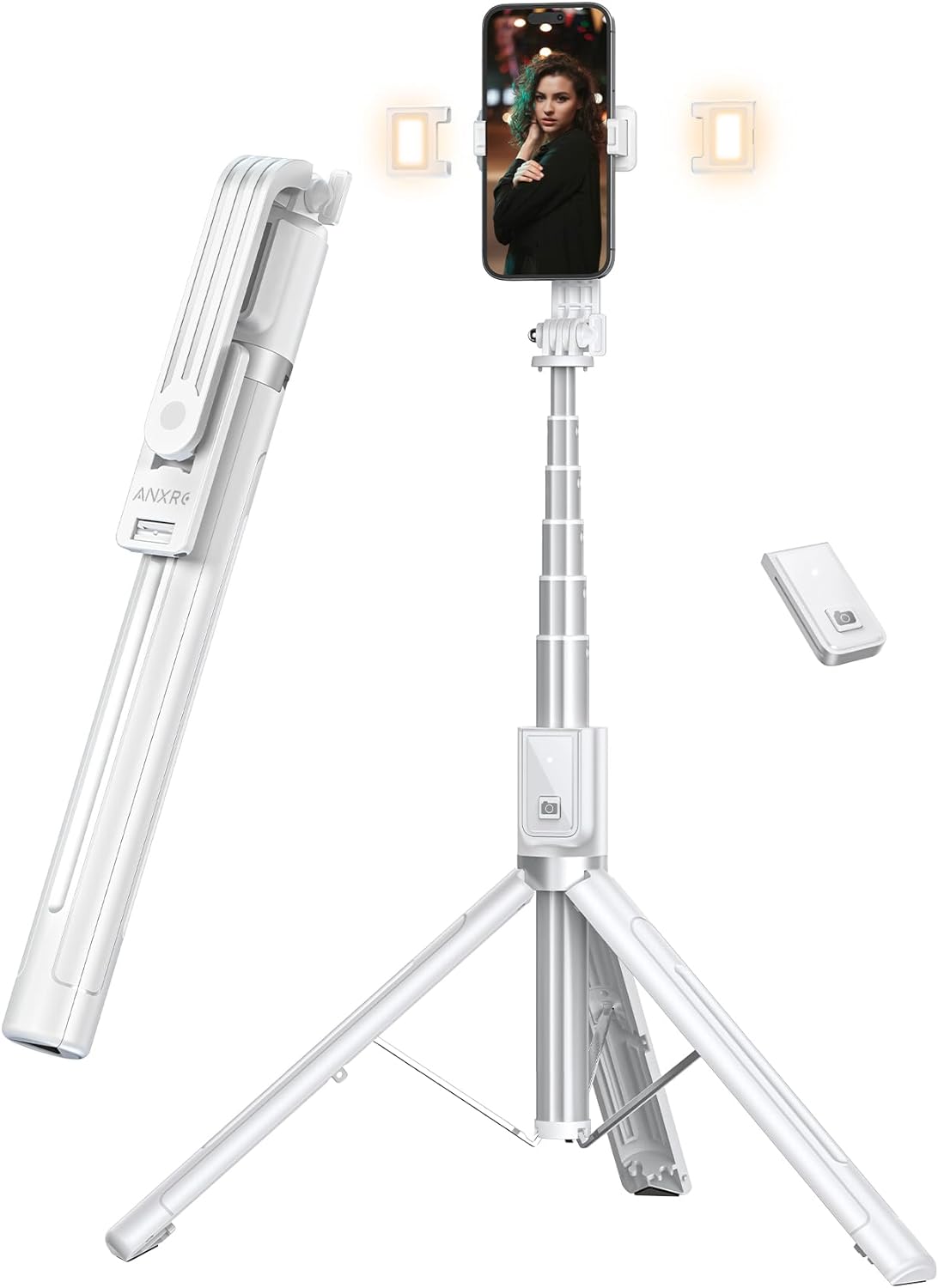 ANXRE 60" Phone Tripod with 2 Lights,[All in 1] Selfie Stick Tripod with Detacha...