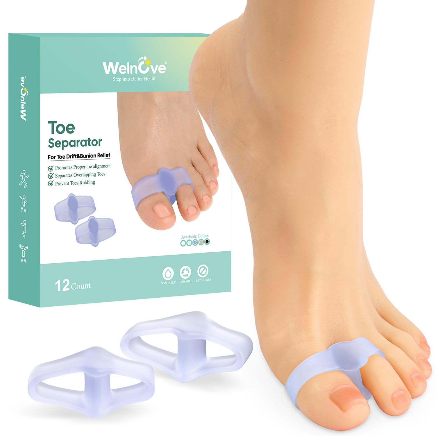 Welnove Pack of 12 Bunion Corrector, Toe Separators with 2 Loops, Big Toe Spacer...