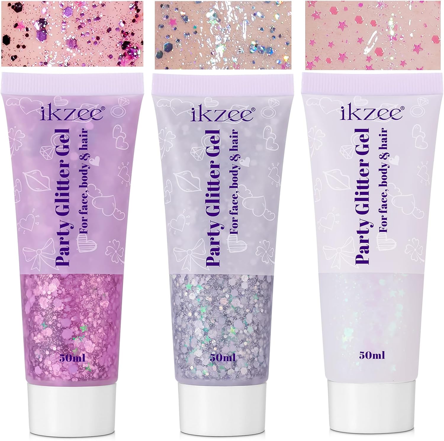 Body Glitter Gel 3PCS, 50ml Mermaid Silver Pink Face Hair Glitter Gel Sequins Sh...