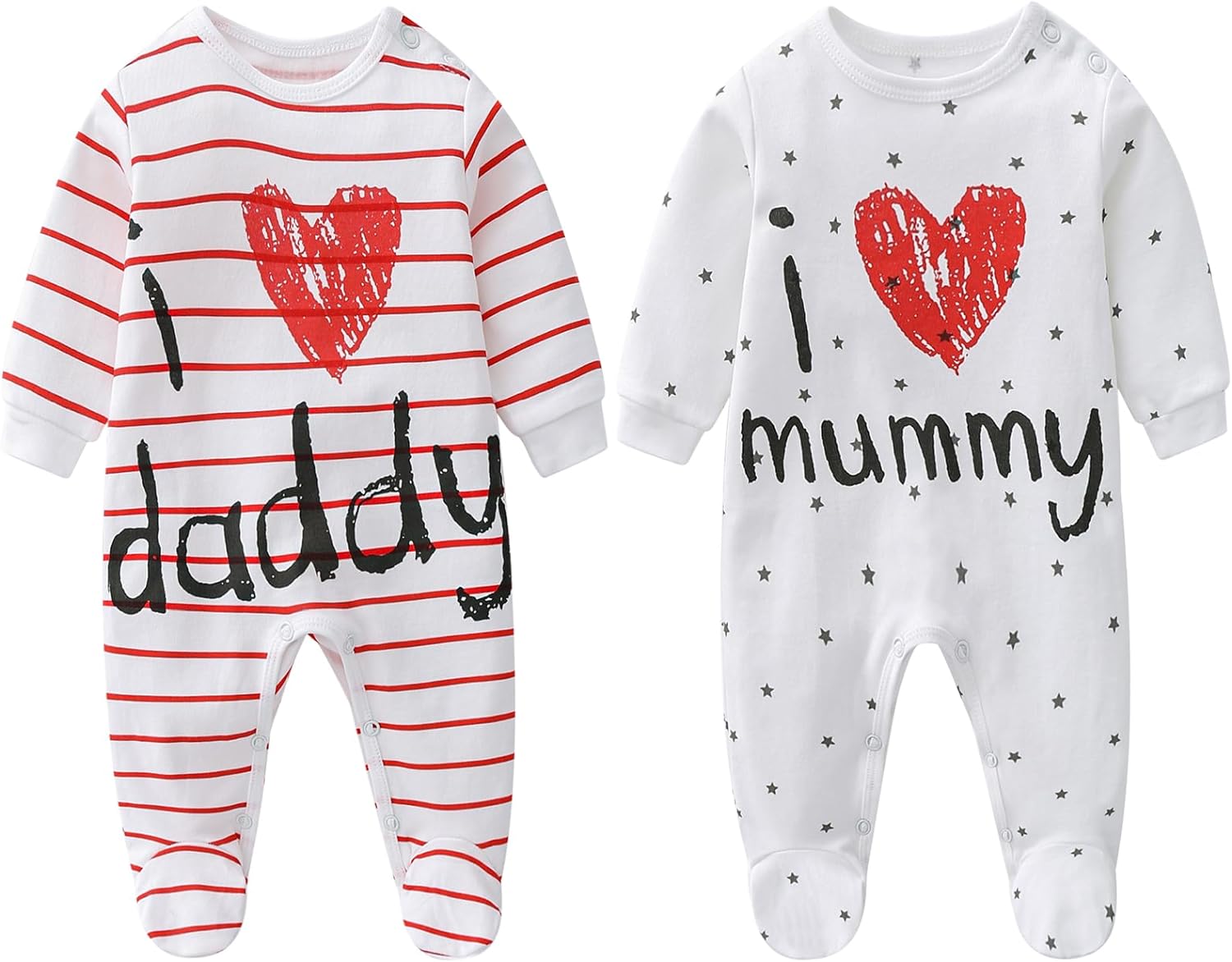 AOMOMO Baby Clothes Newborn Bodysuits I Love Daddy Mummy Romper Set, Cotton Foot...