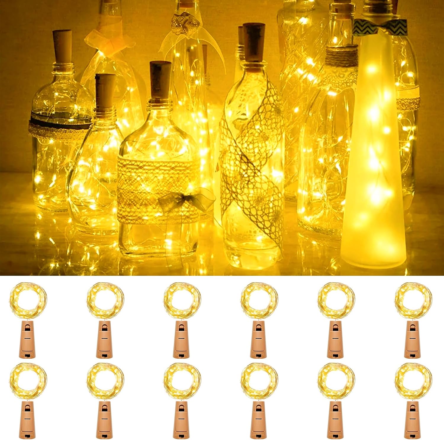 Kolpop Bottle Lights with Cork, 12 Packs New Upgrade Wine Bottle Lights Battery...
