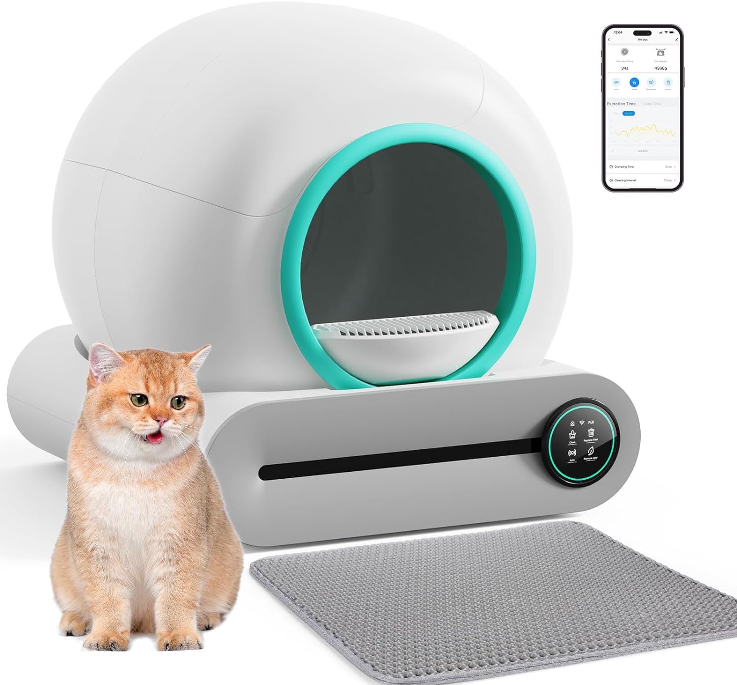 Self Cleaning Cat Litter Box, Automatic Cat Litter Box with Mat & Liners, 65L+9L...