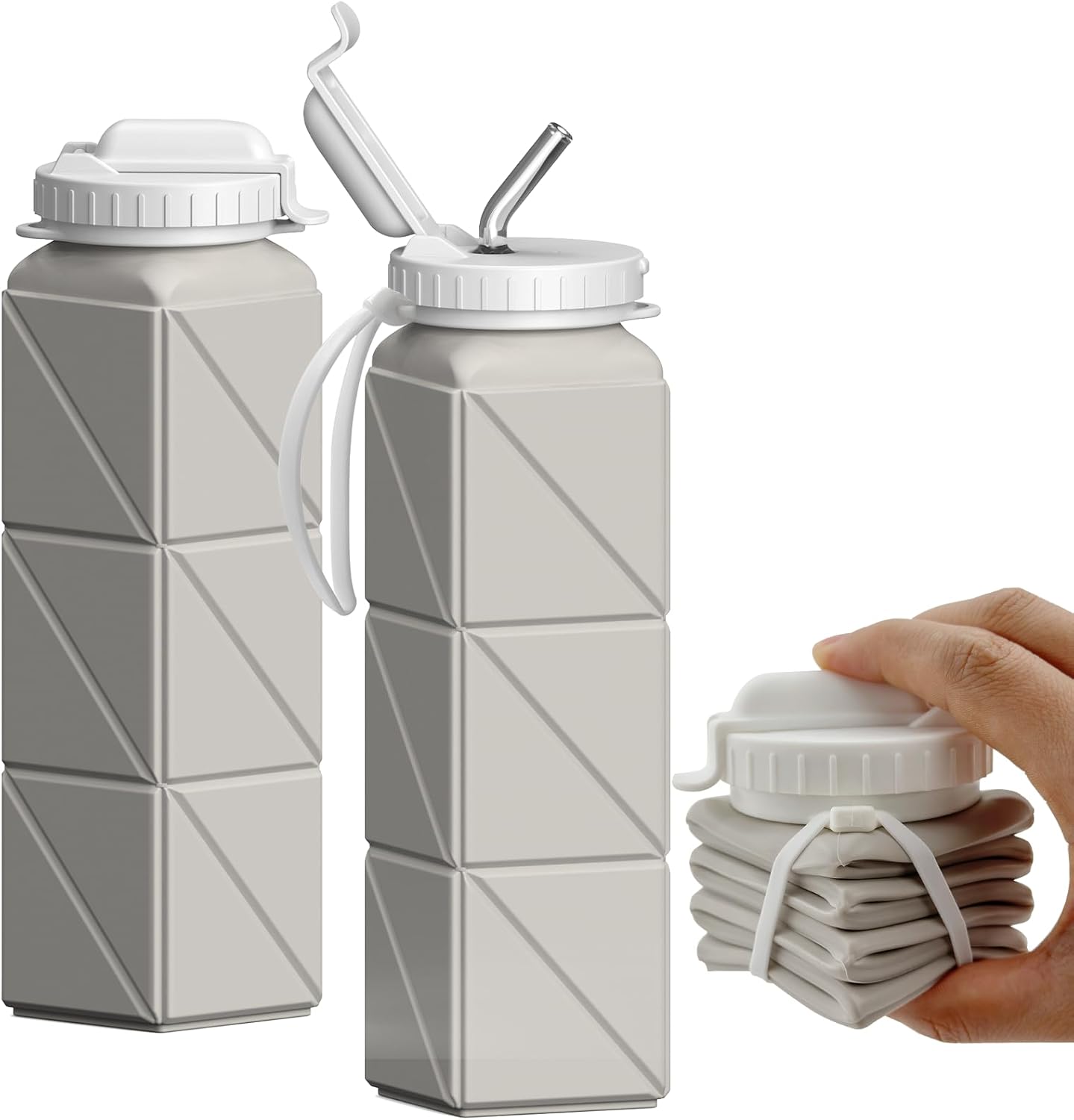 BEAUTAIL Collapsible Water Bottle with Straw, Silicone Foldable Portable Water B...