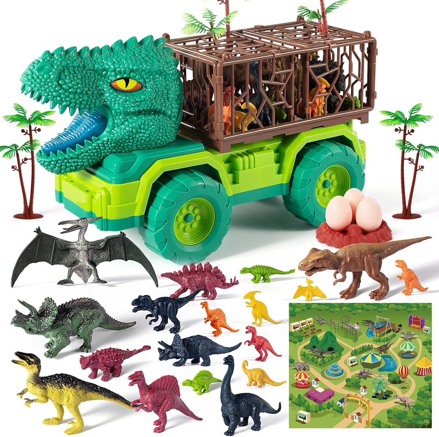 TEMI Dinosaur Truck Toy for Kids 3-5 Years Old, T-rex Transport Car Carrier Truc...