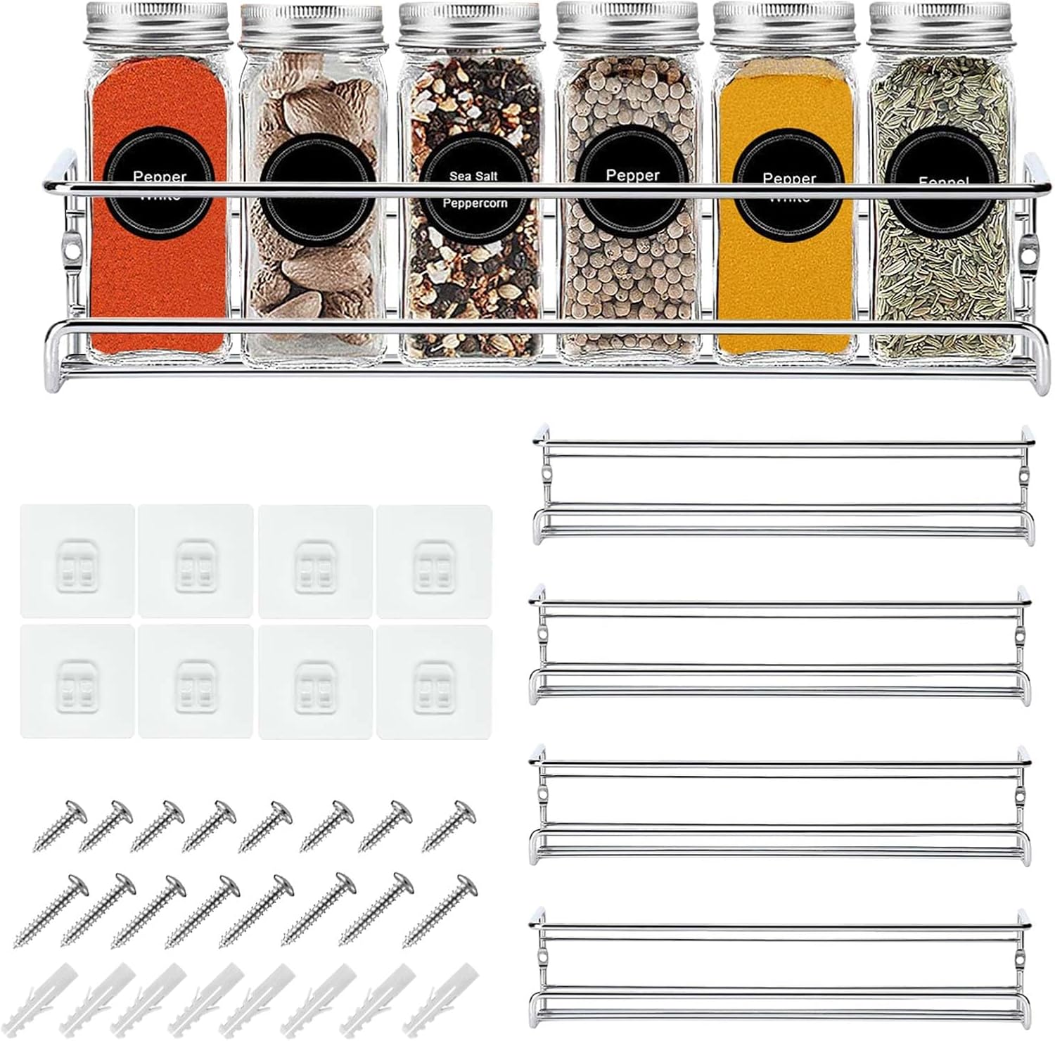 BAORELST Spice racks Organizer 4 Tier Wall Mounted Condiment Holder With Adhesiv...