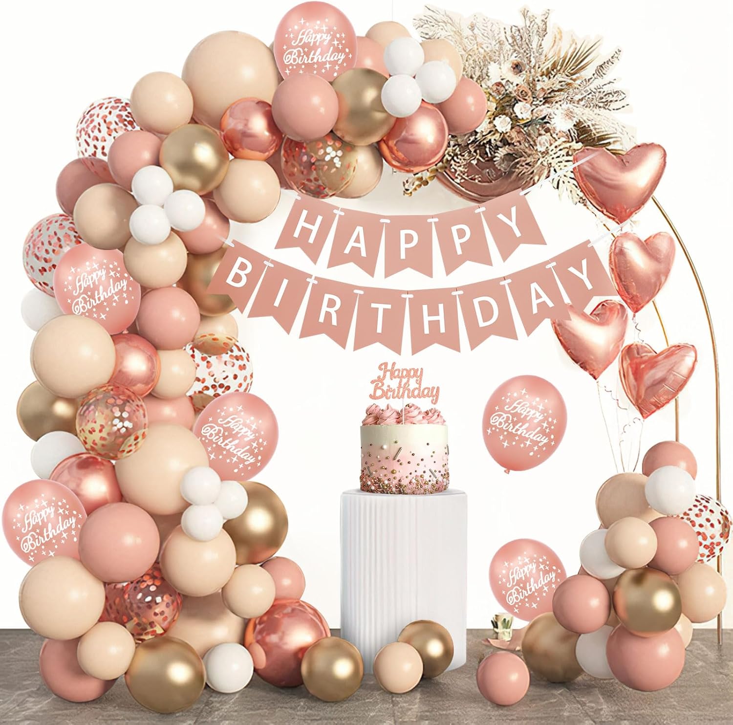 Birthday Decoration for Girl Women,Rose Gold Birthday Party Decorations,Happy Bi...