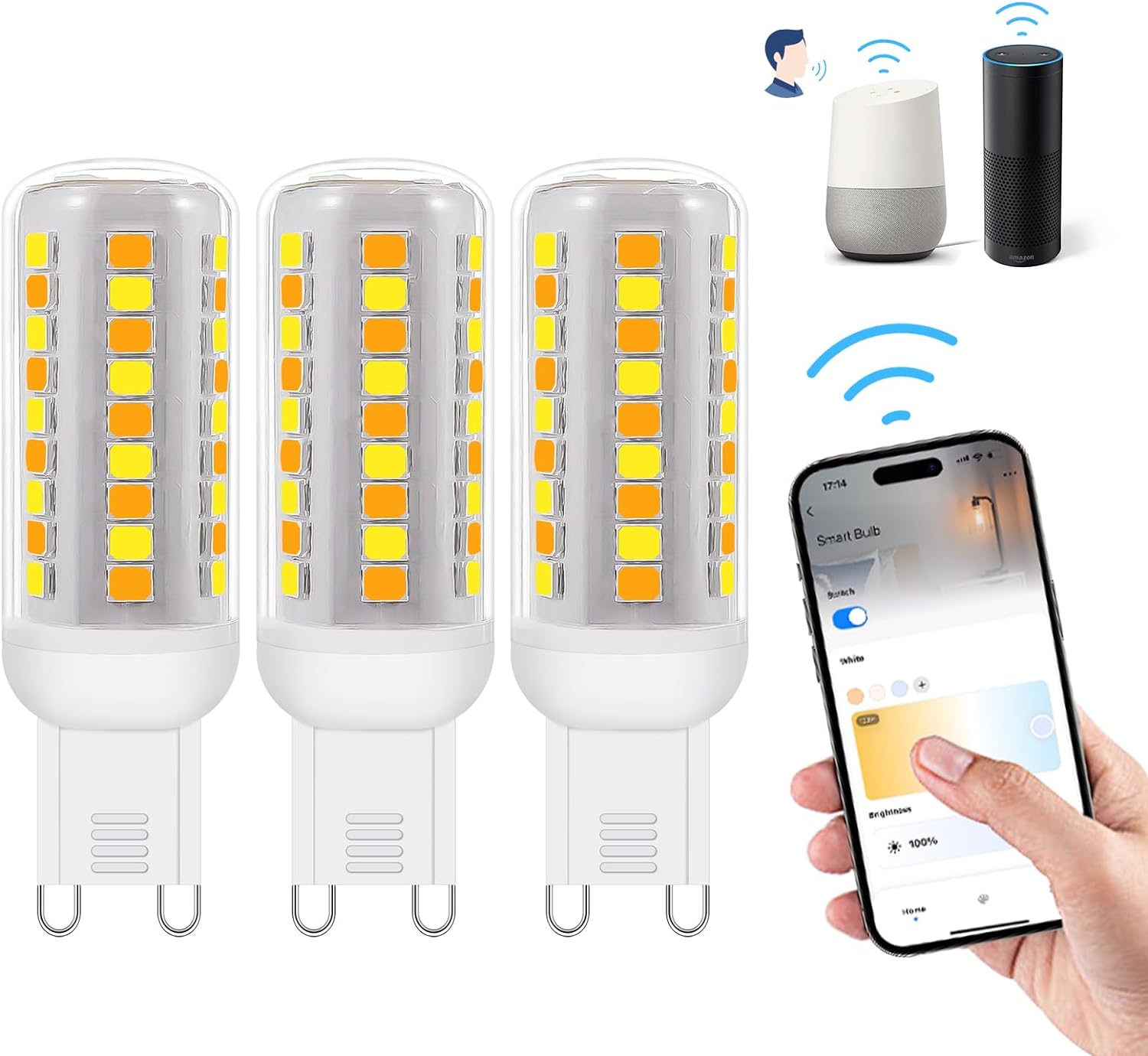 Wi-Fi Smart G9 LED Bulbs,Compatible with Alexa /Google Assistant, Dimmable,Warm...