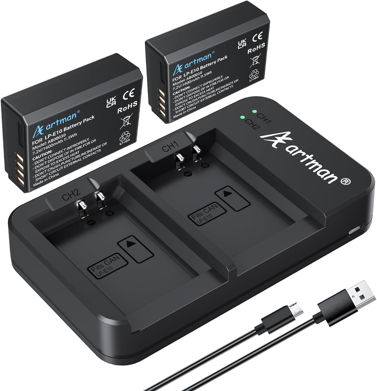 Artman LP-E10 Batteries 2-Pack and USB Dual Battery Charger for Canon EOS Rebel...