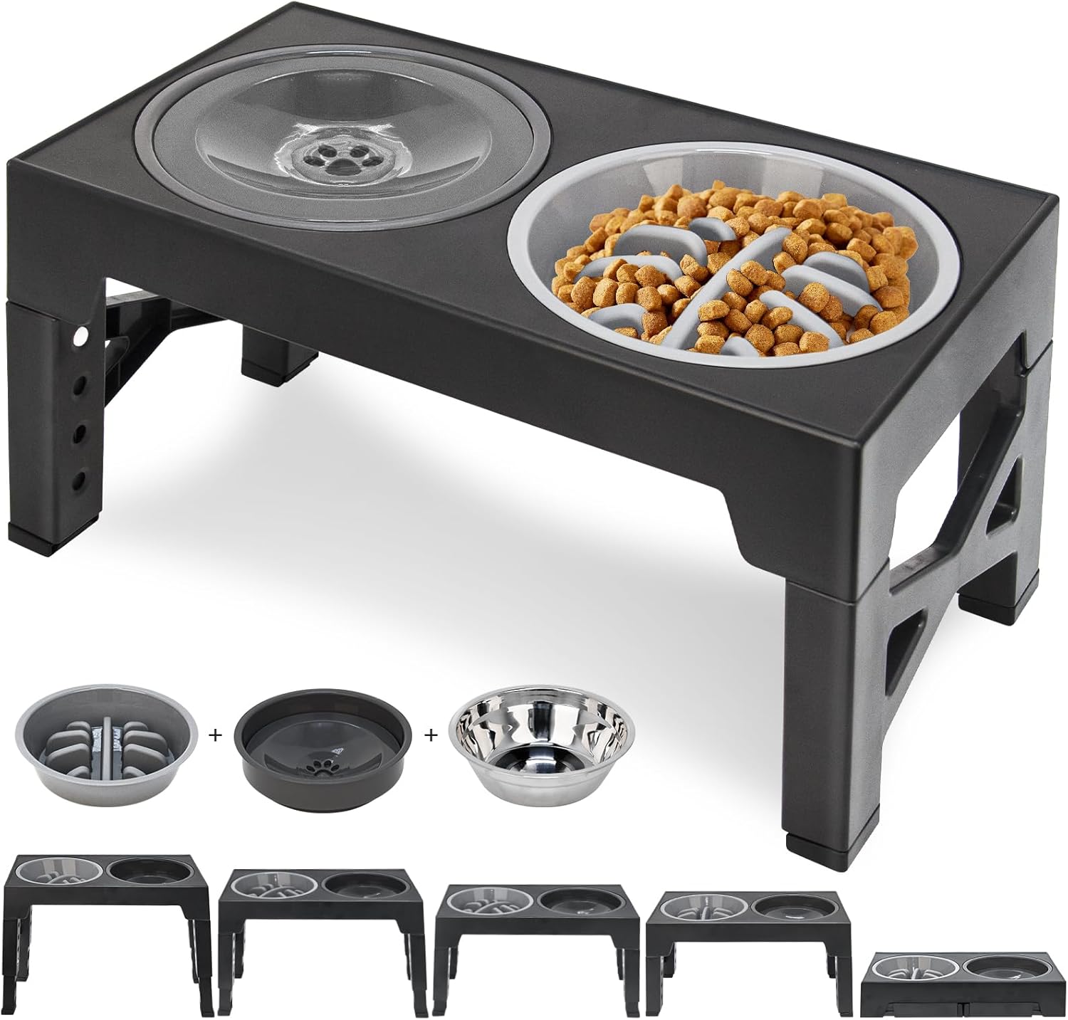 Polegas Upgraded Raised Dog Bowl with Stand 3-in-1 Elevated Dog Bowl with Slow F...