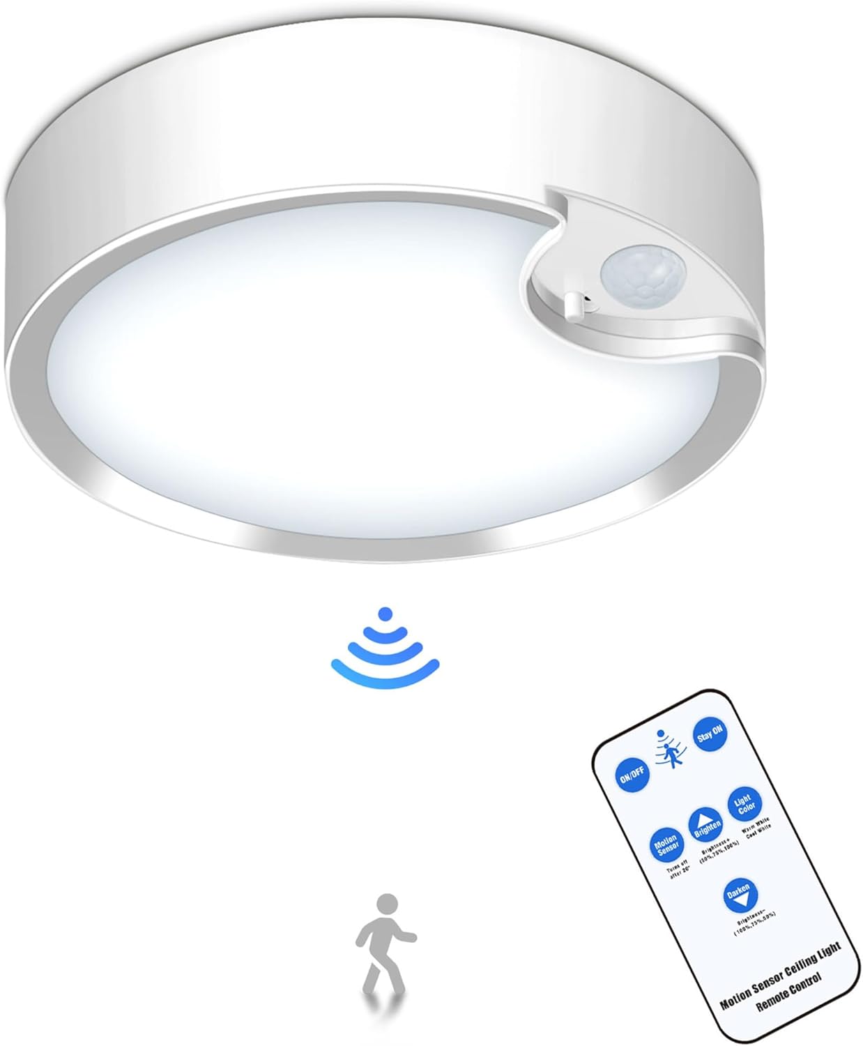 Yurnero Battery Powered Motion Sensor Ceiling Light, Special Dimmable Motion Sen...