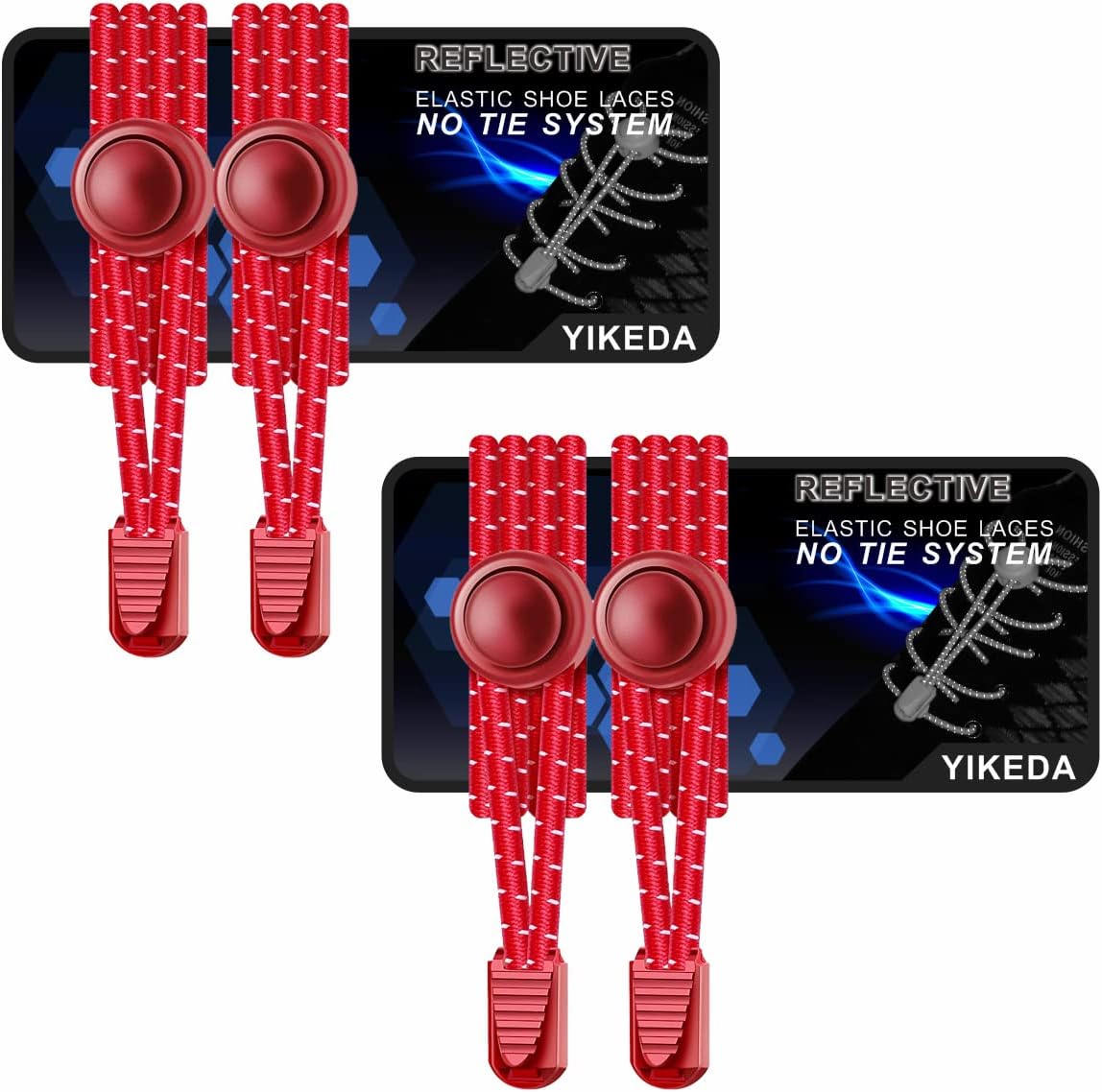 YIKEDA Elastic Laces 2 Pairs of Reflective Elastic Shoelaces for Adults/Kids No...