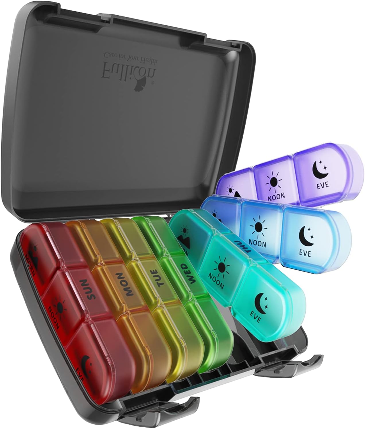 Fullicon Travel Pill Organiser 7 Day 3 Times, Weekly Pill Box Organiser with Lar...