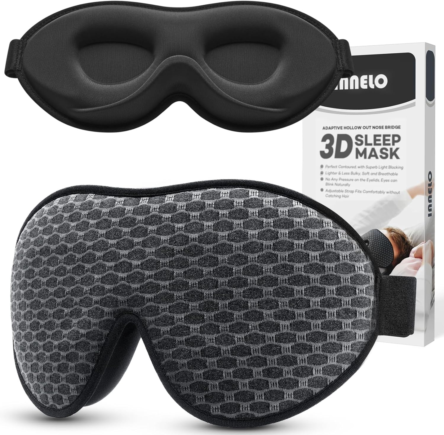 INNELO Sleep Mask, 2024 Soft Comfortable Light Blocking Eye Mask for Sleeping fo...