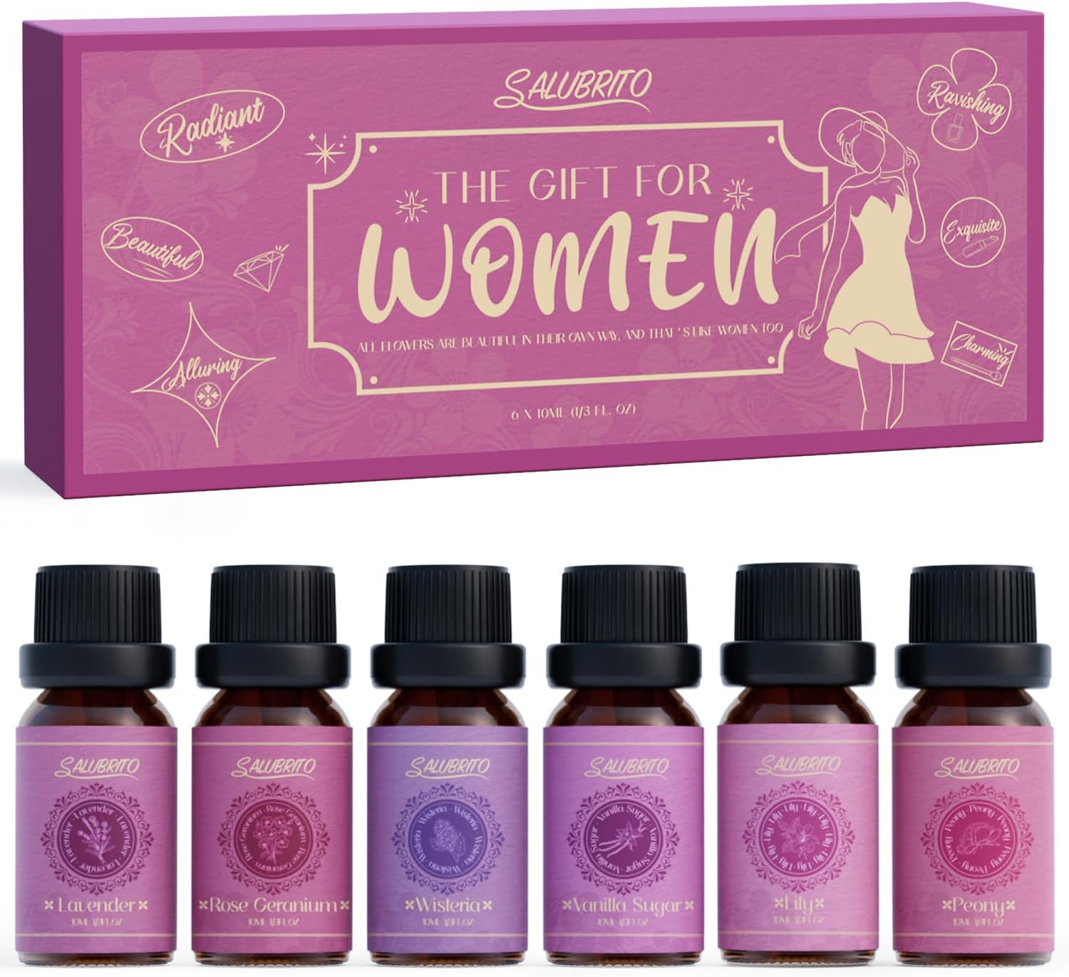 SALUBRITO Woman Essential Oils Set, Gift for Ladies, Lavender, Vanilla Sugar, Ro...