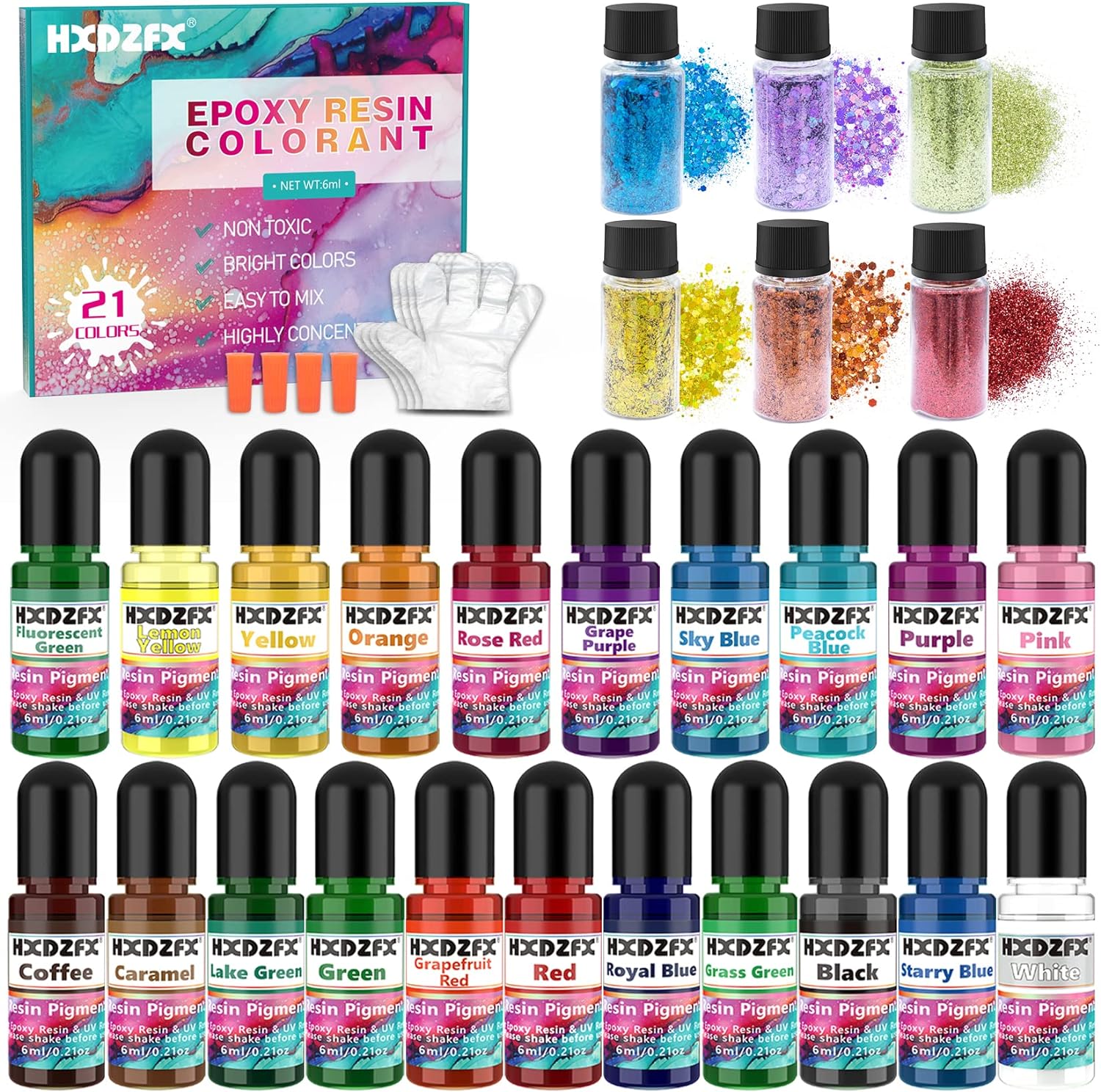 Epoxy Resin Pigment - 21 Colors Liquid Clear Epoxy Resin Colorant, 6 Colors Resi...