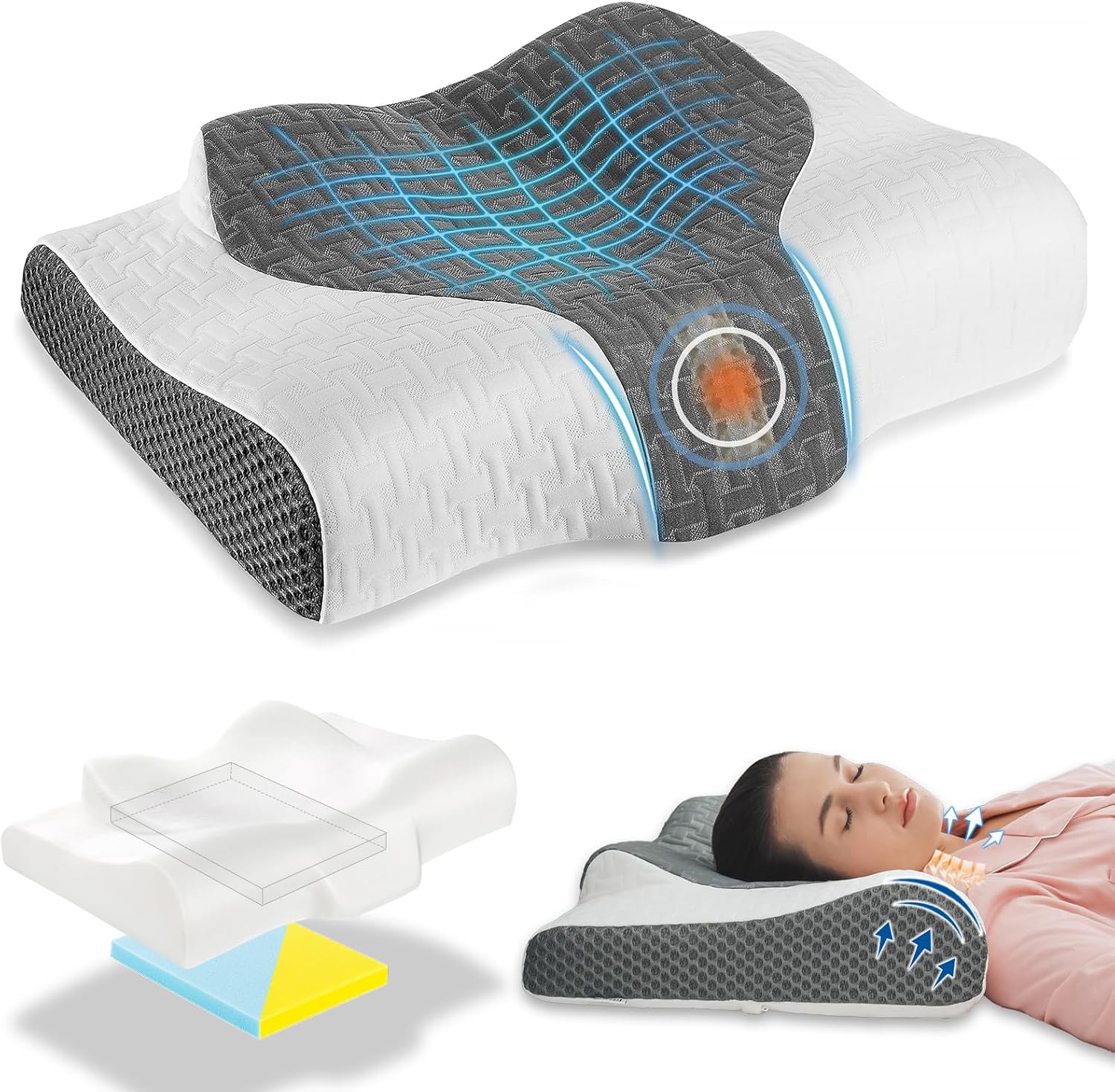 Elviros Cervical Memory Foam Pillow for Neck Pain and Shoulder Pain, Adjustable...
