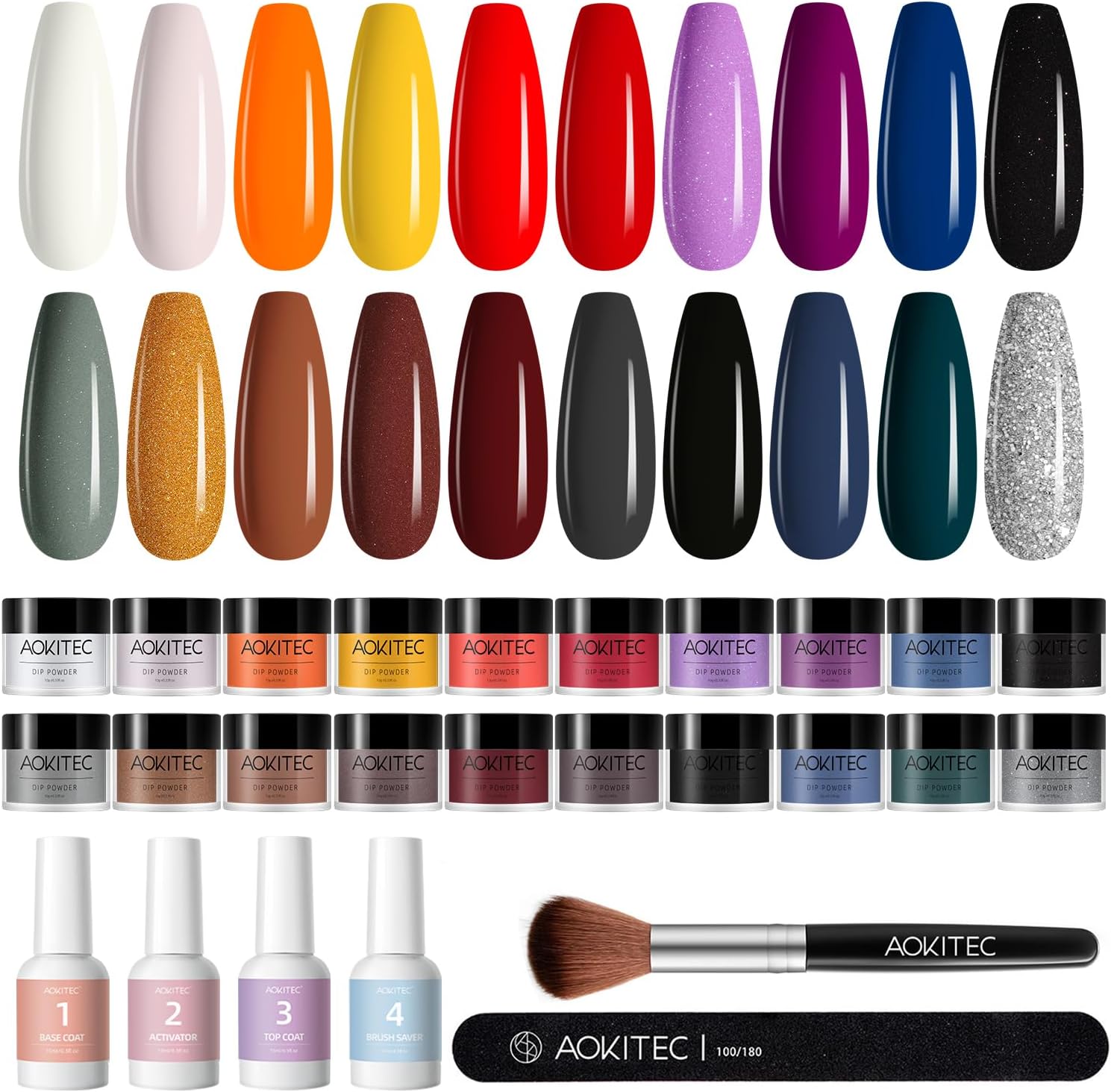 Aokitec Dip Powder Nail Kit 20 Colors Nail Dipping Powder Set DIY Salon Nail Art...