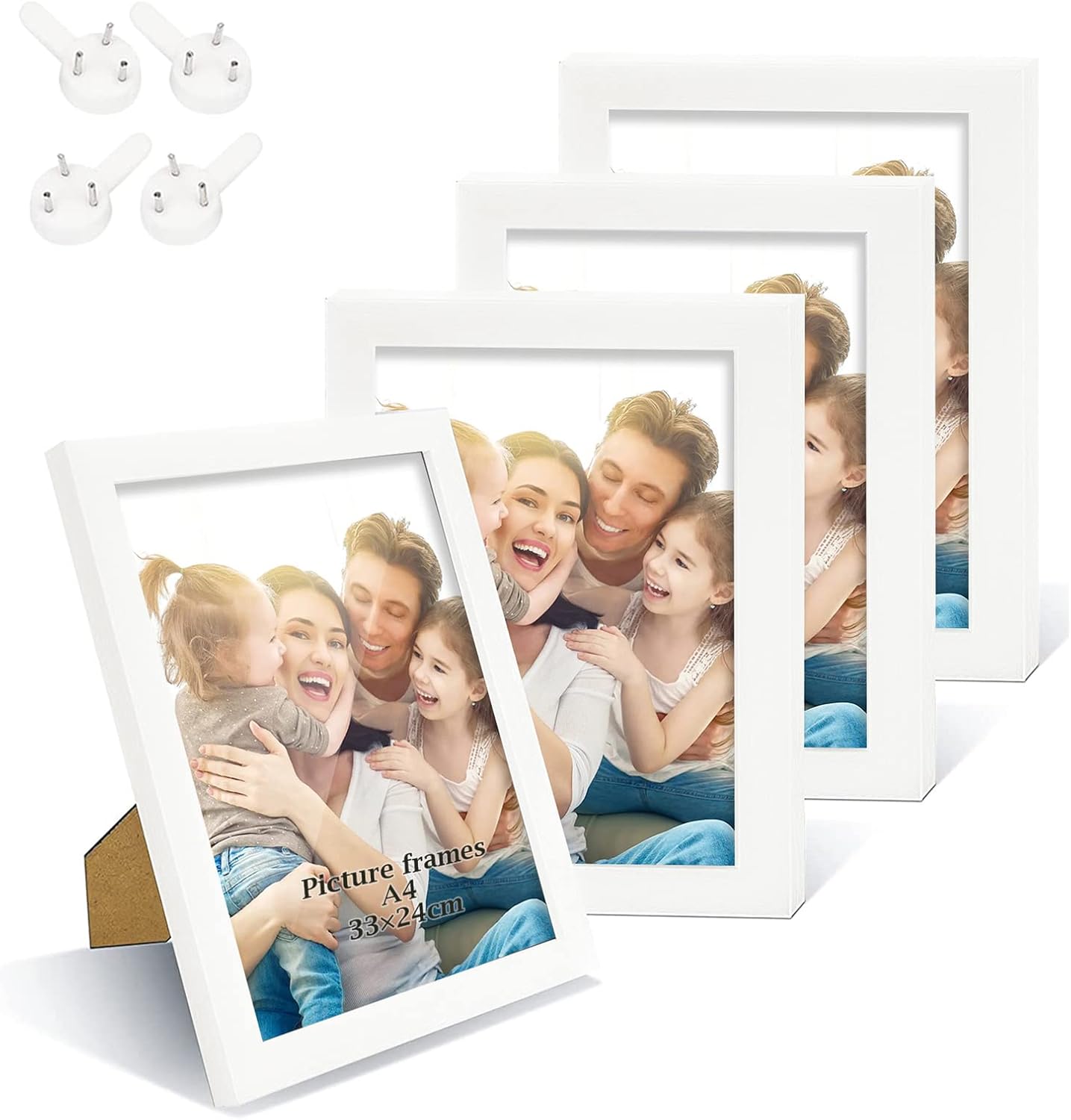 XHDA 4 Pack White A4 Picture Frame with Mount, A4 White Photo Frame for Horizont...