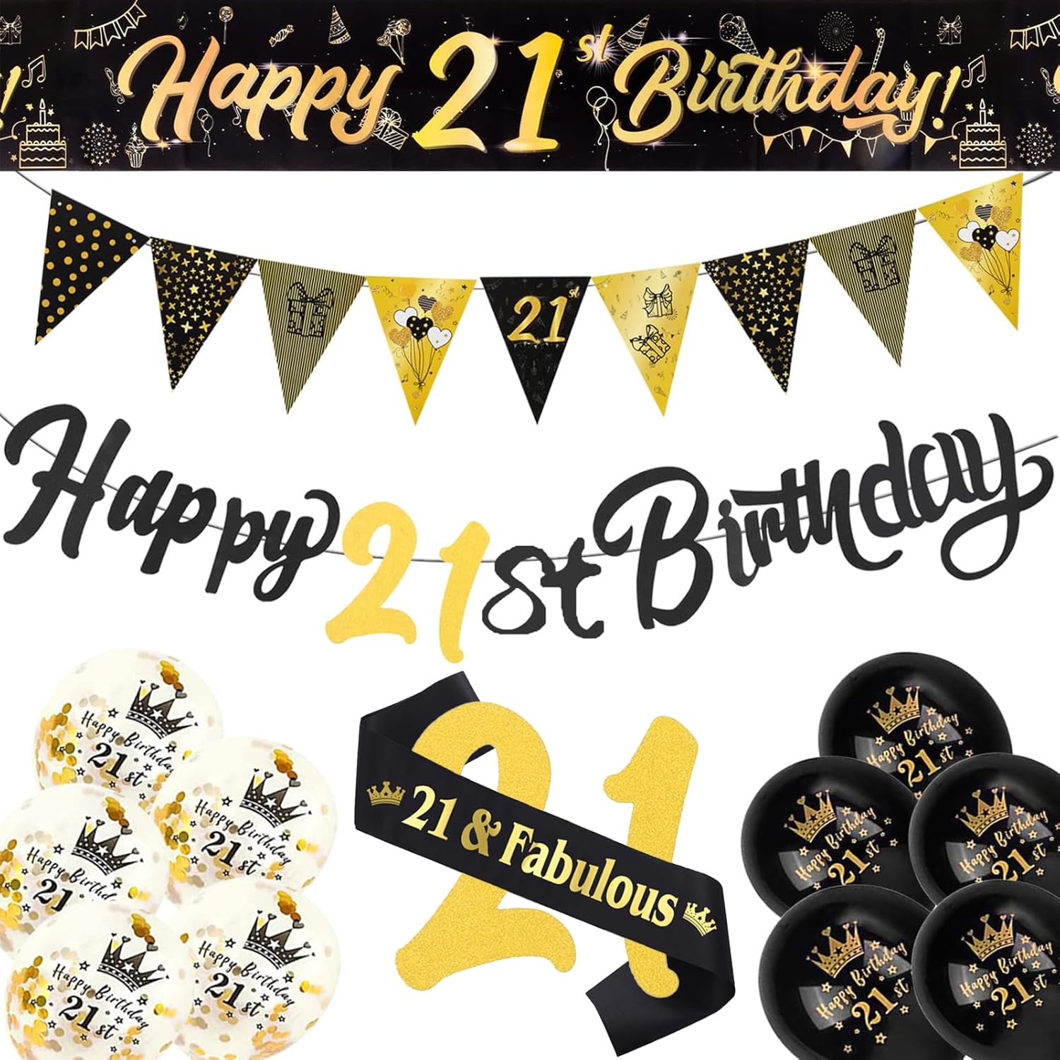 21st Birthday Decoration Kit, 13 Pieces Birthday Party Decoration Include Happy...