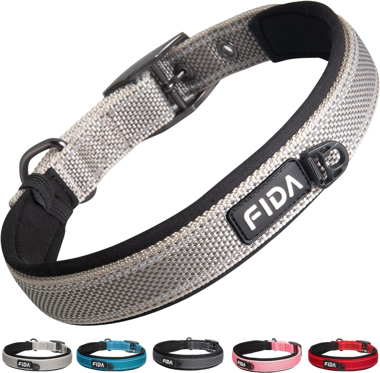 Fida Padded Dog Collar, Reflective Strong Dog Coll...