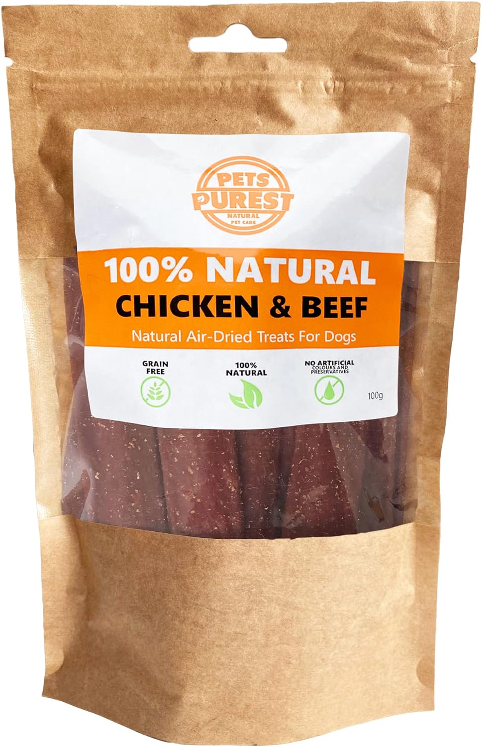 Pets Purest Dog Treats Chicken Beef Strips - 100% Natural Air-Dried Chews for Do...