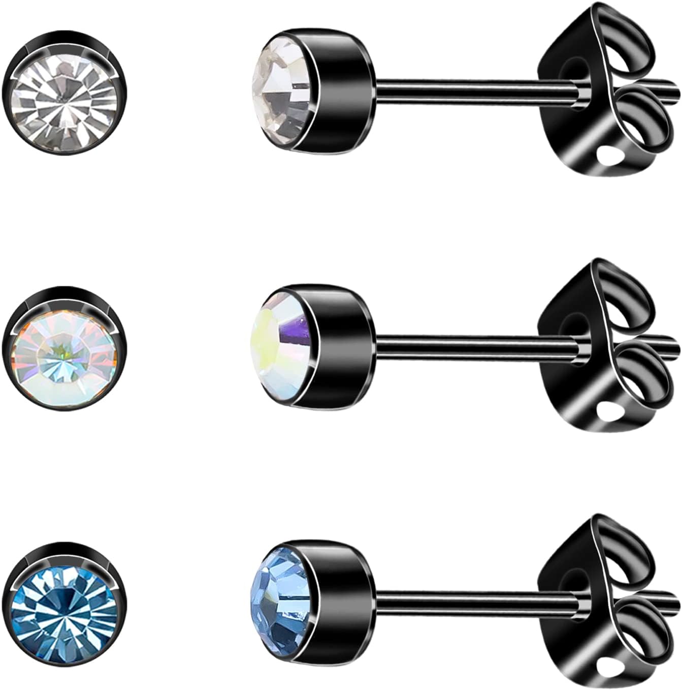 3 Pairs/Set Women's Stud Earrings Titanium Girls' Earrings Hypoallergenic Crysta...