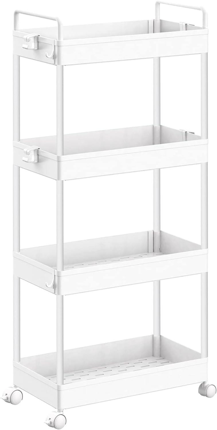 SOLEJAZZ 4-Tier Storage Trolley Cart Slide-out Rolling Utility Cart Mobile Stora...