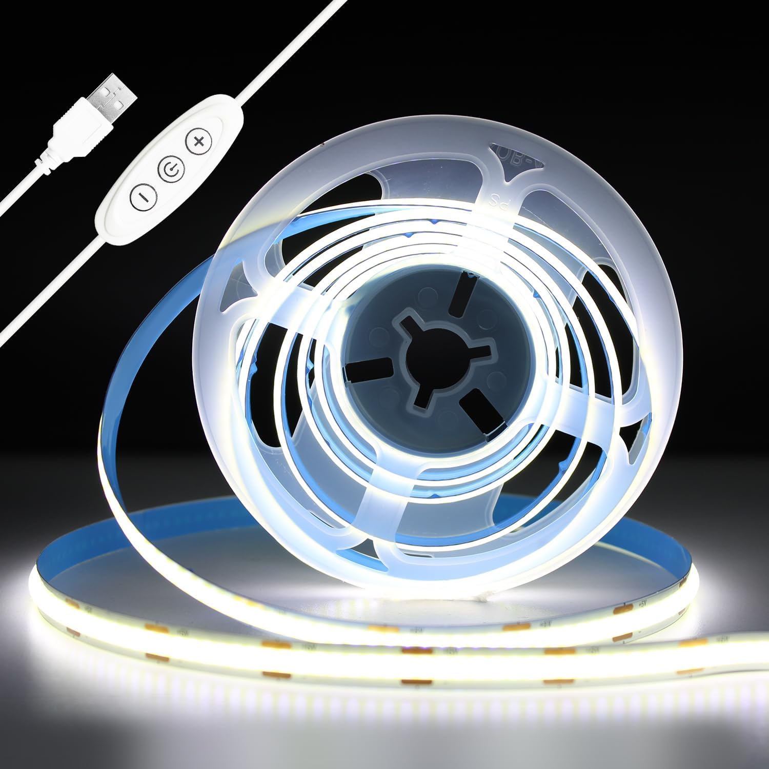 iNextStation 5V USB COB LED Strip Light Cold White 6000K, 6.6ft/2M 640LEDs LED S...