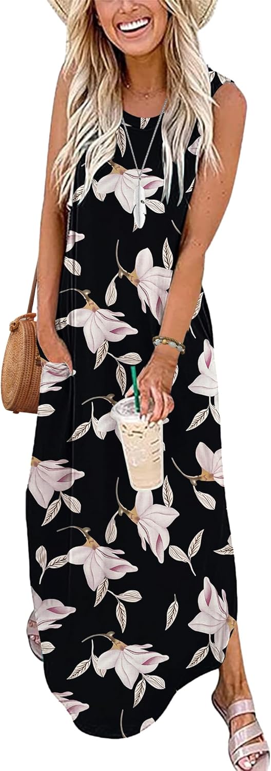 AUSELILY Maxi Dress for Women UK Casual Summer Long Dress Beach Cover-Ups Sun Dr...