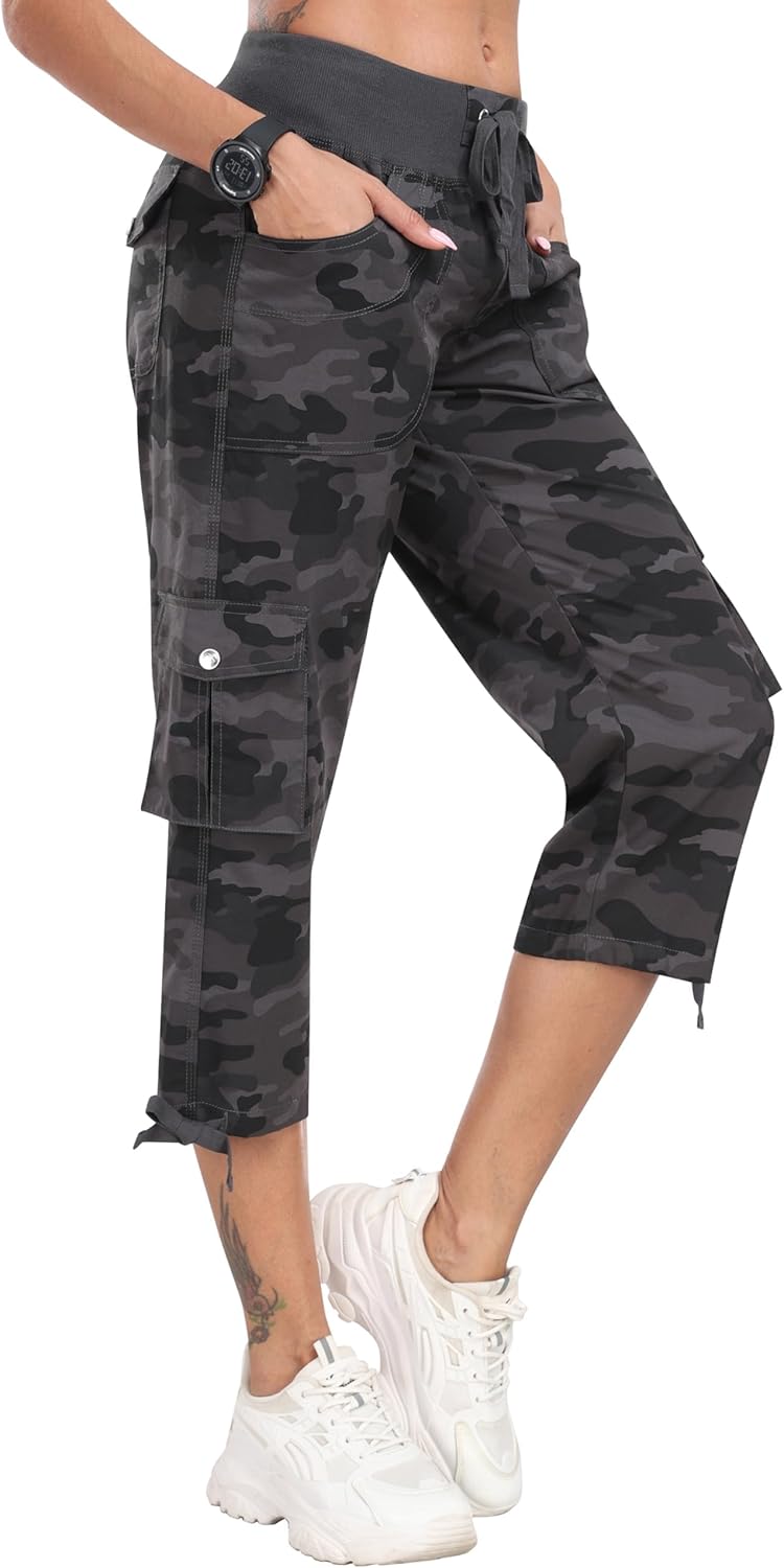 MoFiz Women's Relaxed-Fit Capri Pants 3/4 Length Cropped Trousers Hiking Joggers...