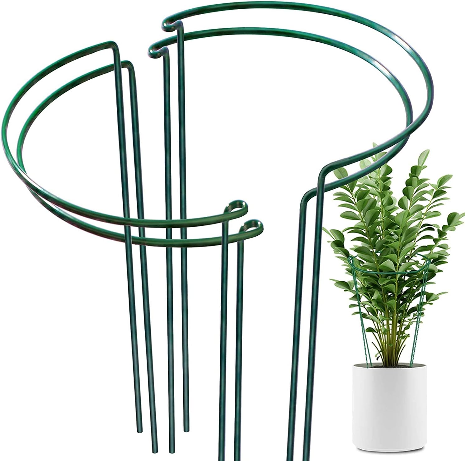 OAHAO 4 Pack Plant Support Stakes Ring Cage Metal Garden Plant Stake Green Half...