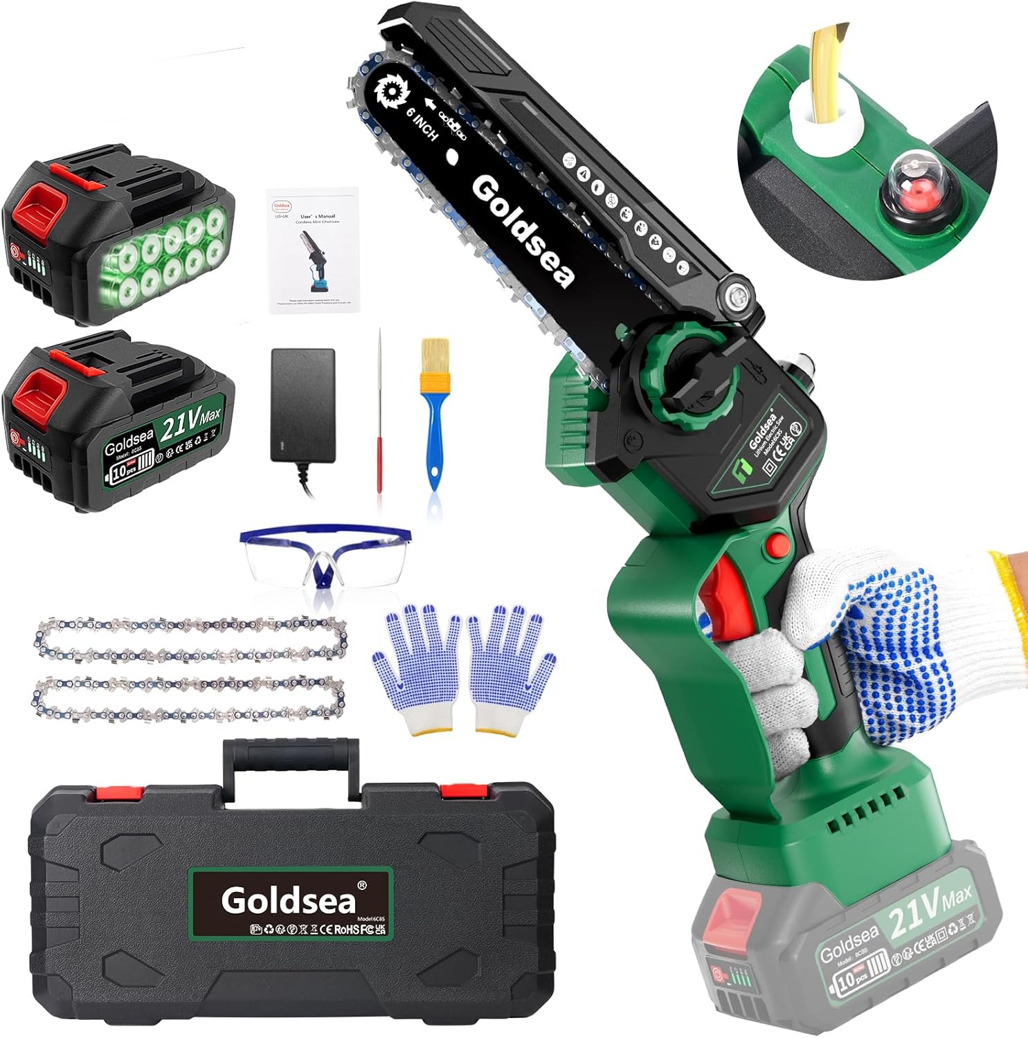 Mini Chainsaw Brushless, Goldsea 6-Inch Electric C...