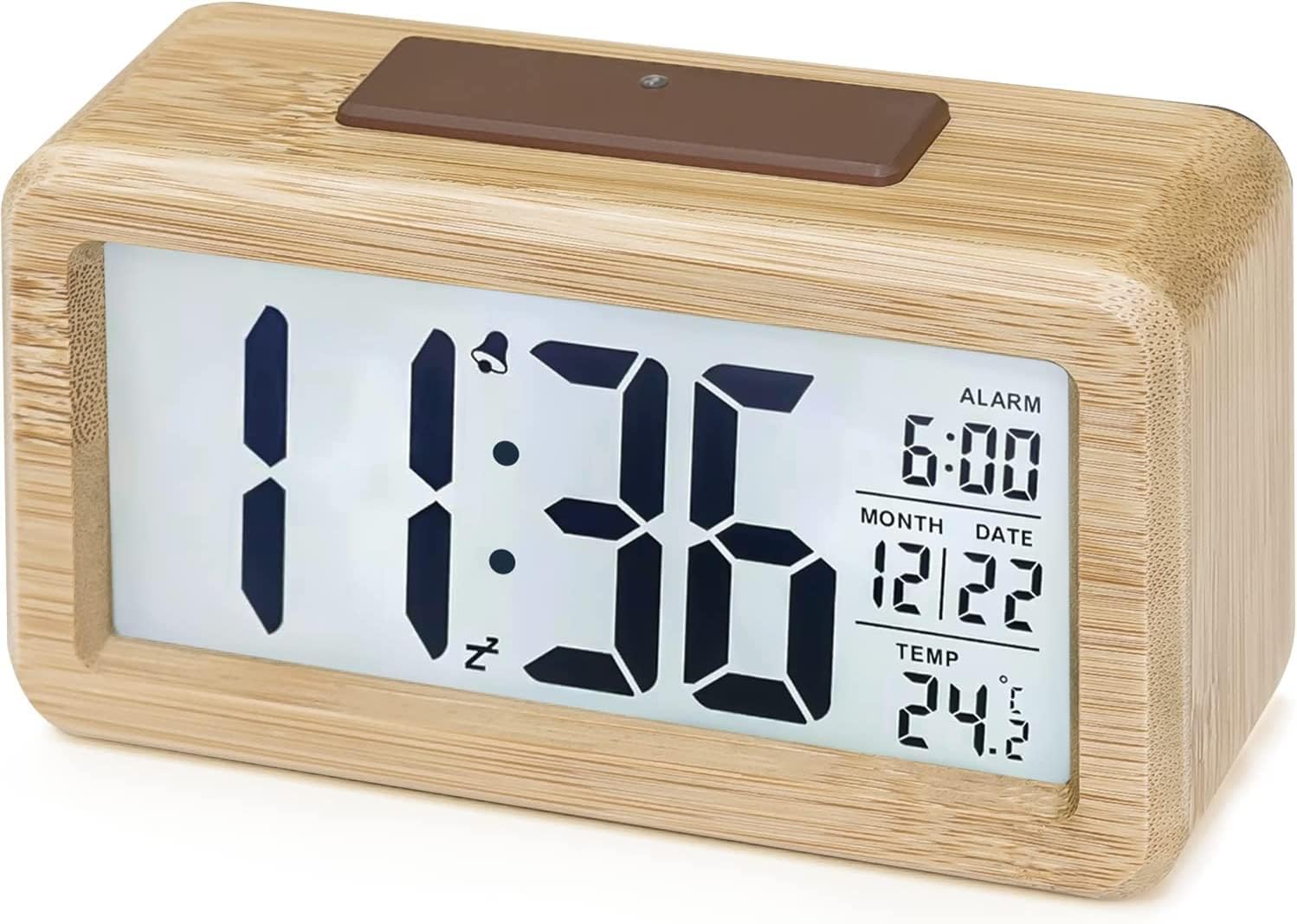 aboveClock Digital Alarm Clock, Wooden Bedside Clock with Large LCD Backlit Disp...
